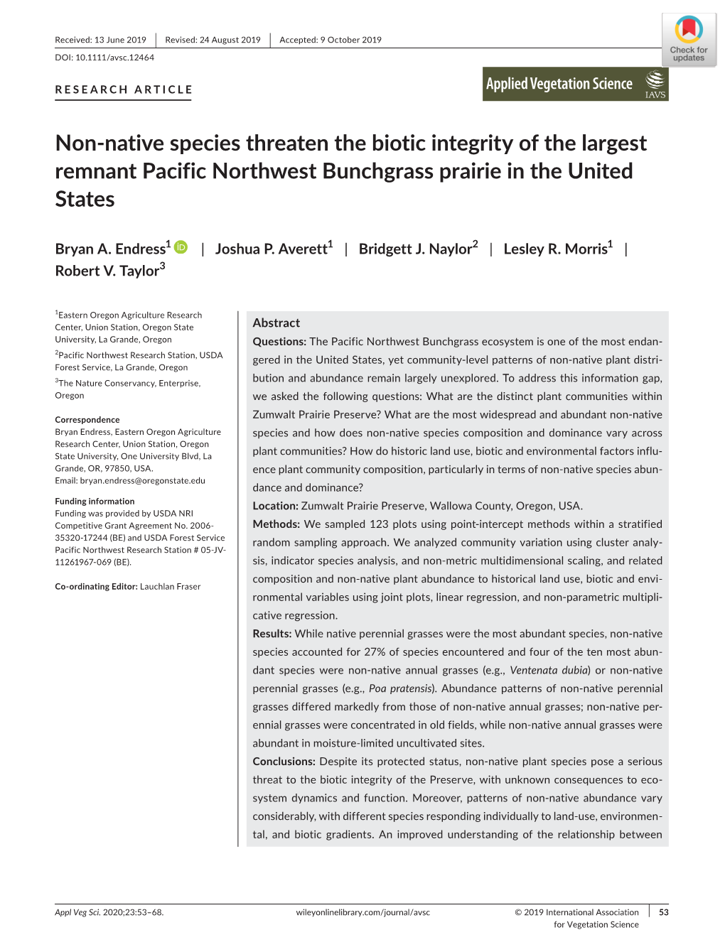 Non‐Native Species Threaten the Biotic Integrity of the Largest Remnant