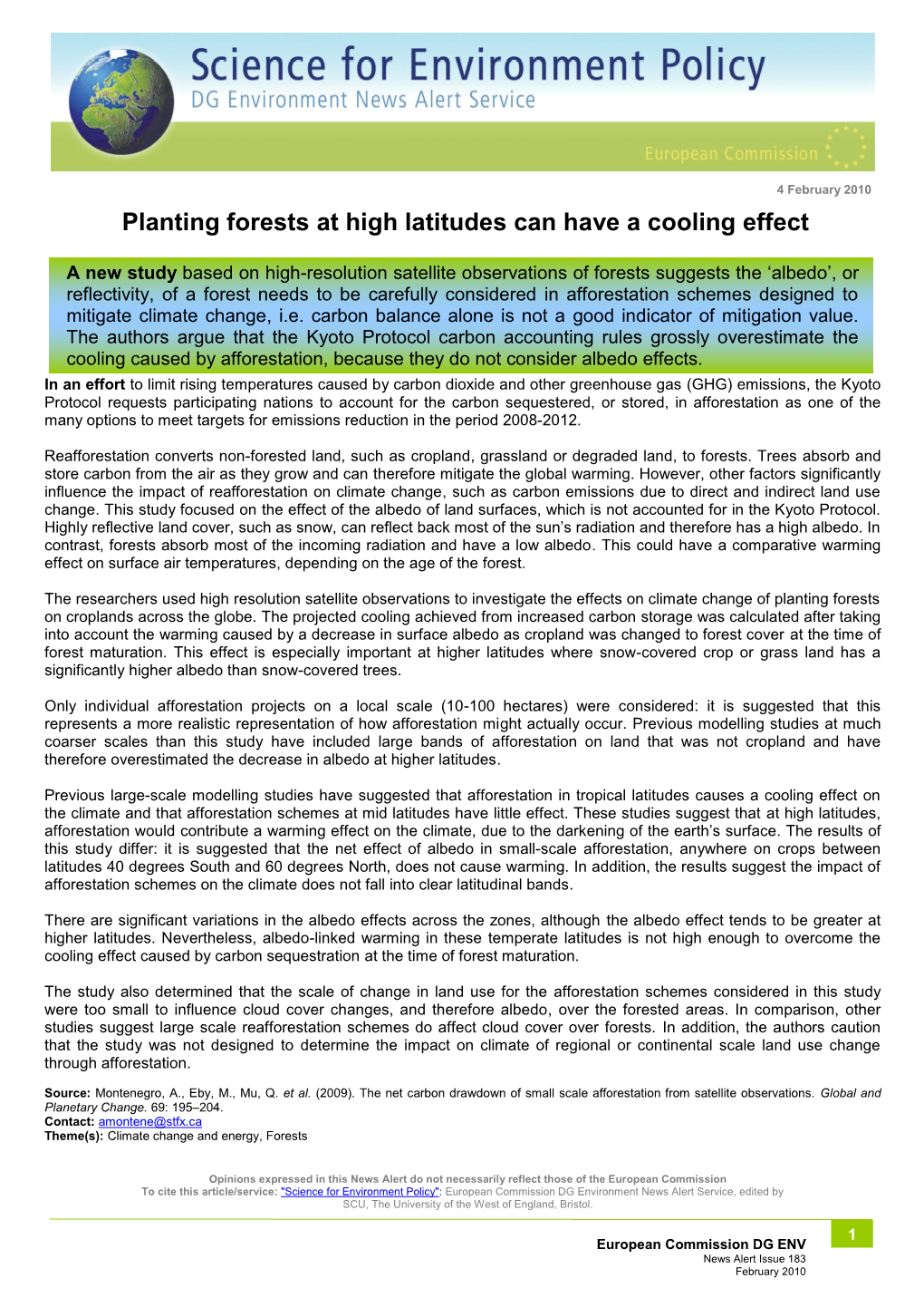 Planting Forests at High Latitudes Can Have a Cooling Effect