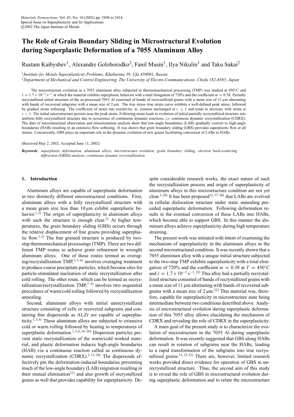 The Role of Grain Boundary Sliding in Microstructural Evolution During Superplastic Deformation of a 7055 Aluminum Alloy