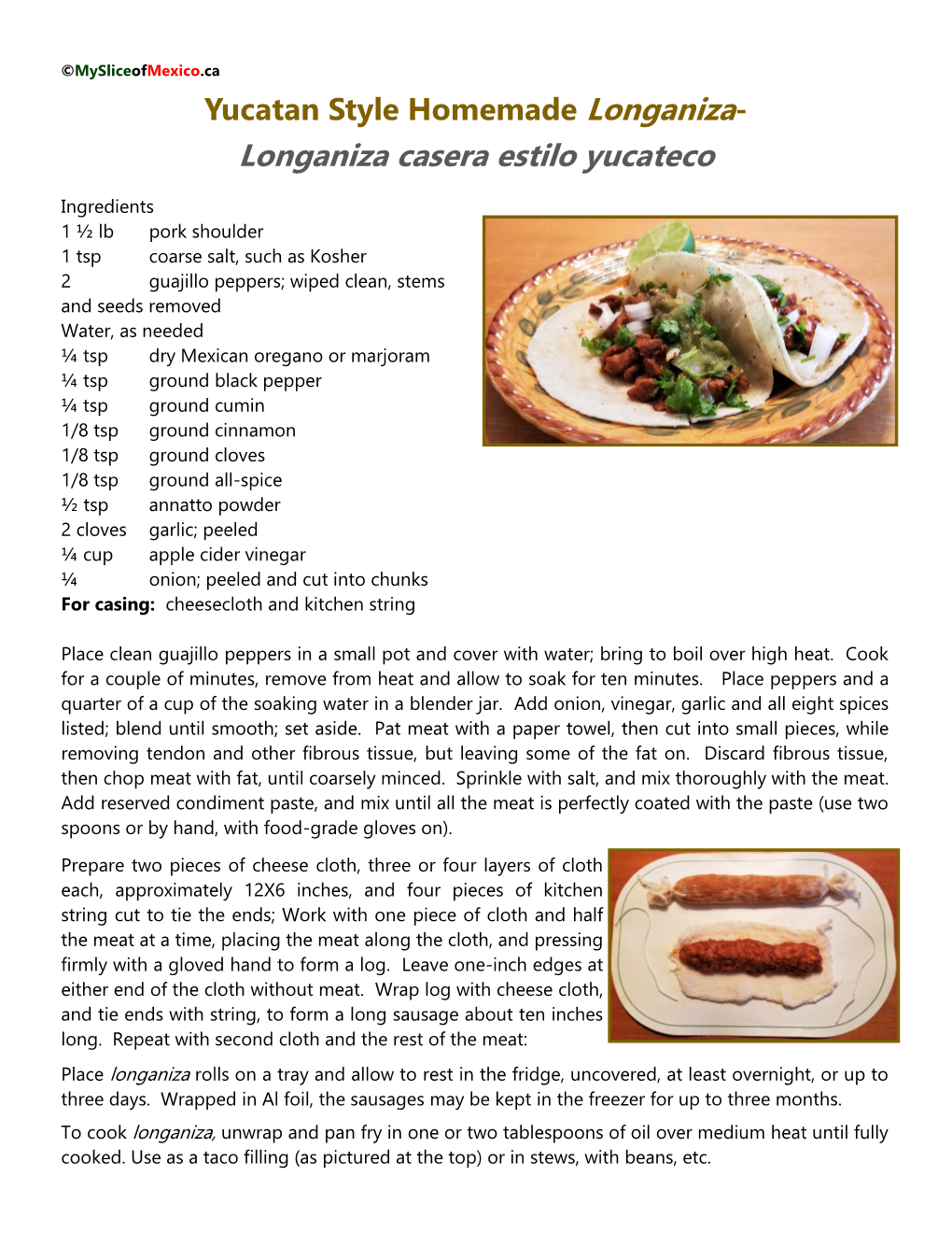 Yucatan Style Homemade Longaniza- Longaniza Casera Estilo Yucateco