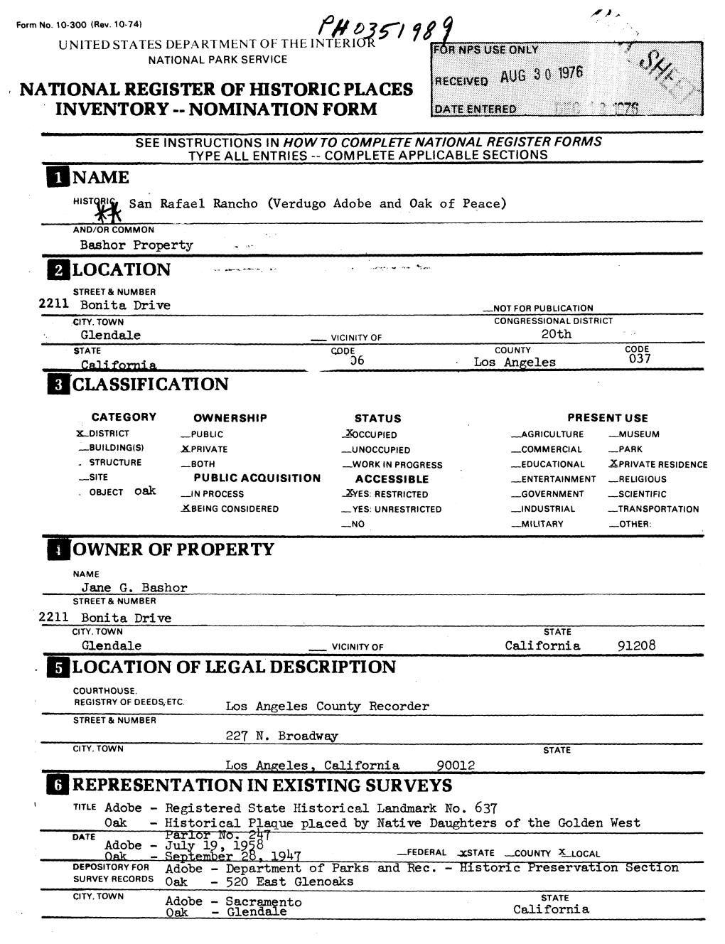 National Register of Historic Places Inventory « Nomination Form