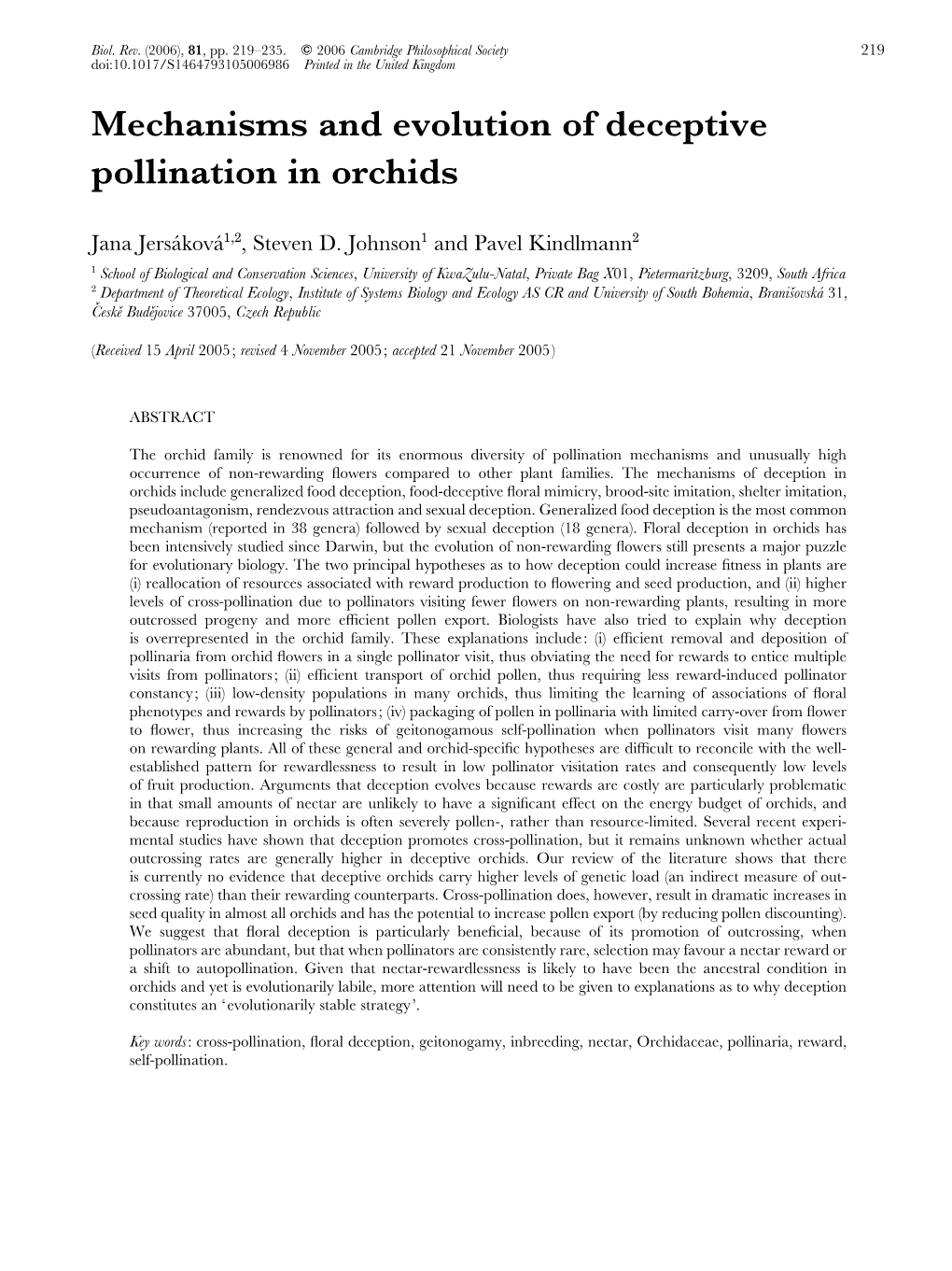Mechanisms and Evolution of Deceptive Pollination in Orchids