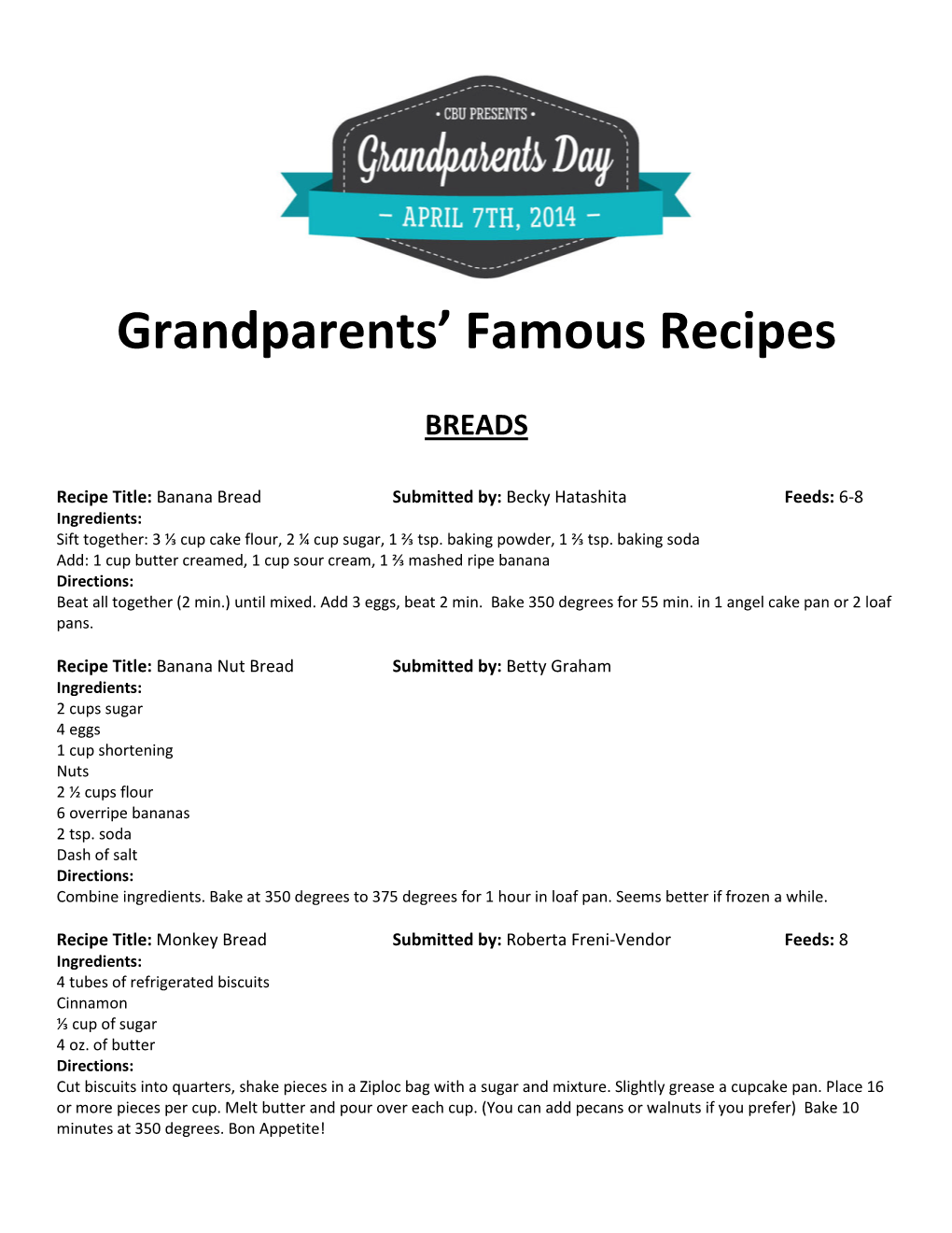 Grandparents' Famous Recipes