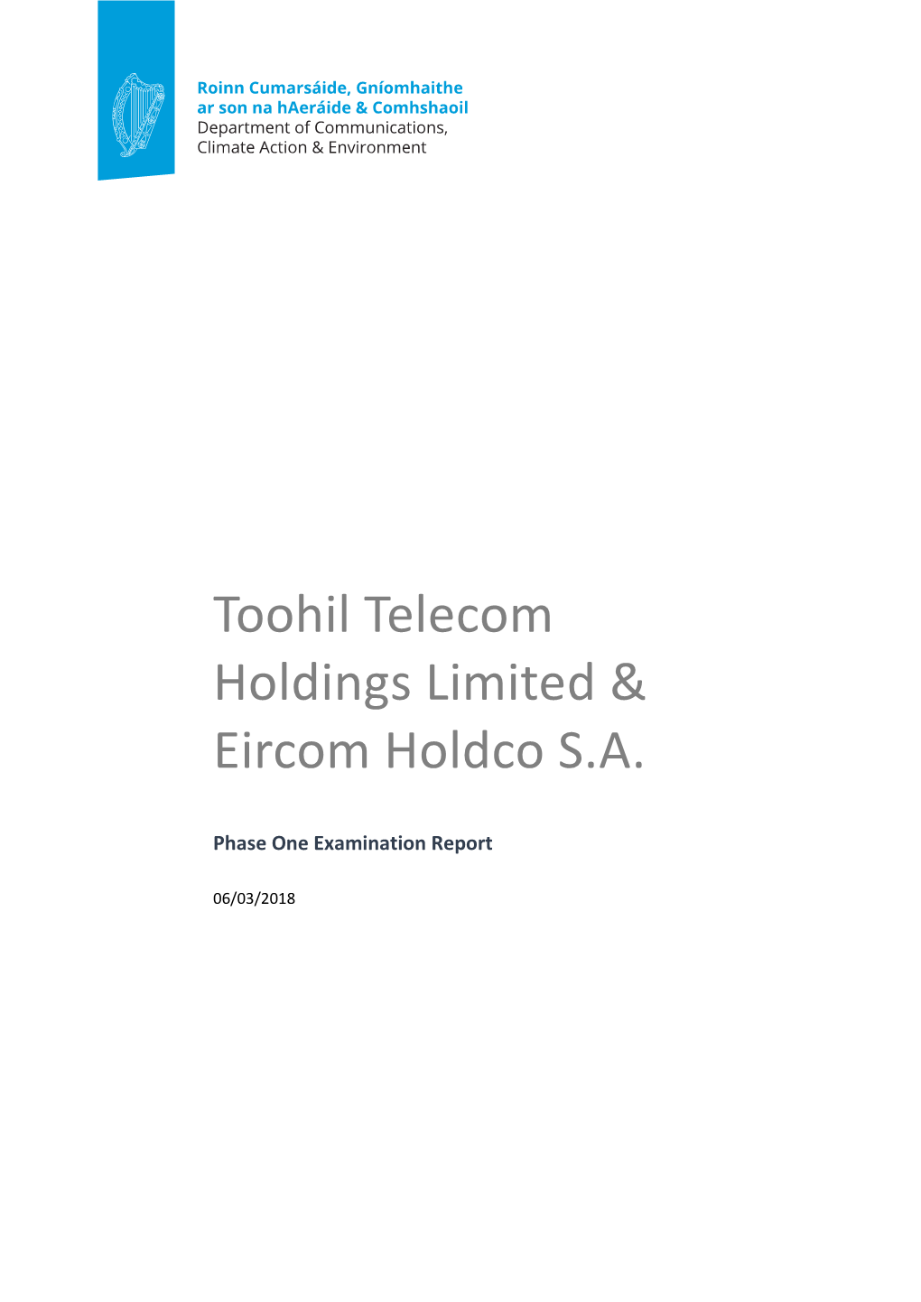 Toohil Telecom Holdings Limited & Eircom Holdco SA