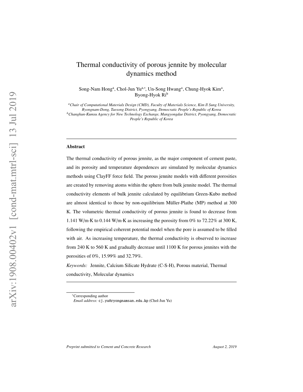 Thermal Conductivity of Porous Jennite by Molecular Dynamics Method