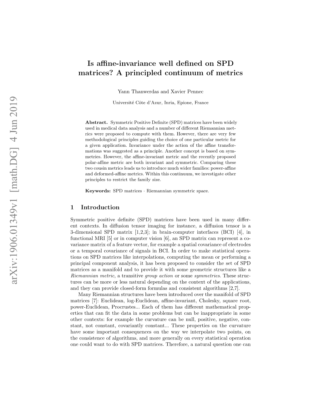 Is Affine Invariance Well Defined on SPD Matrices? a Principled