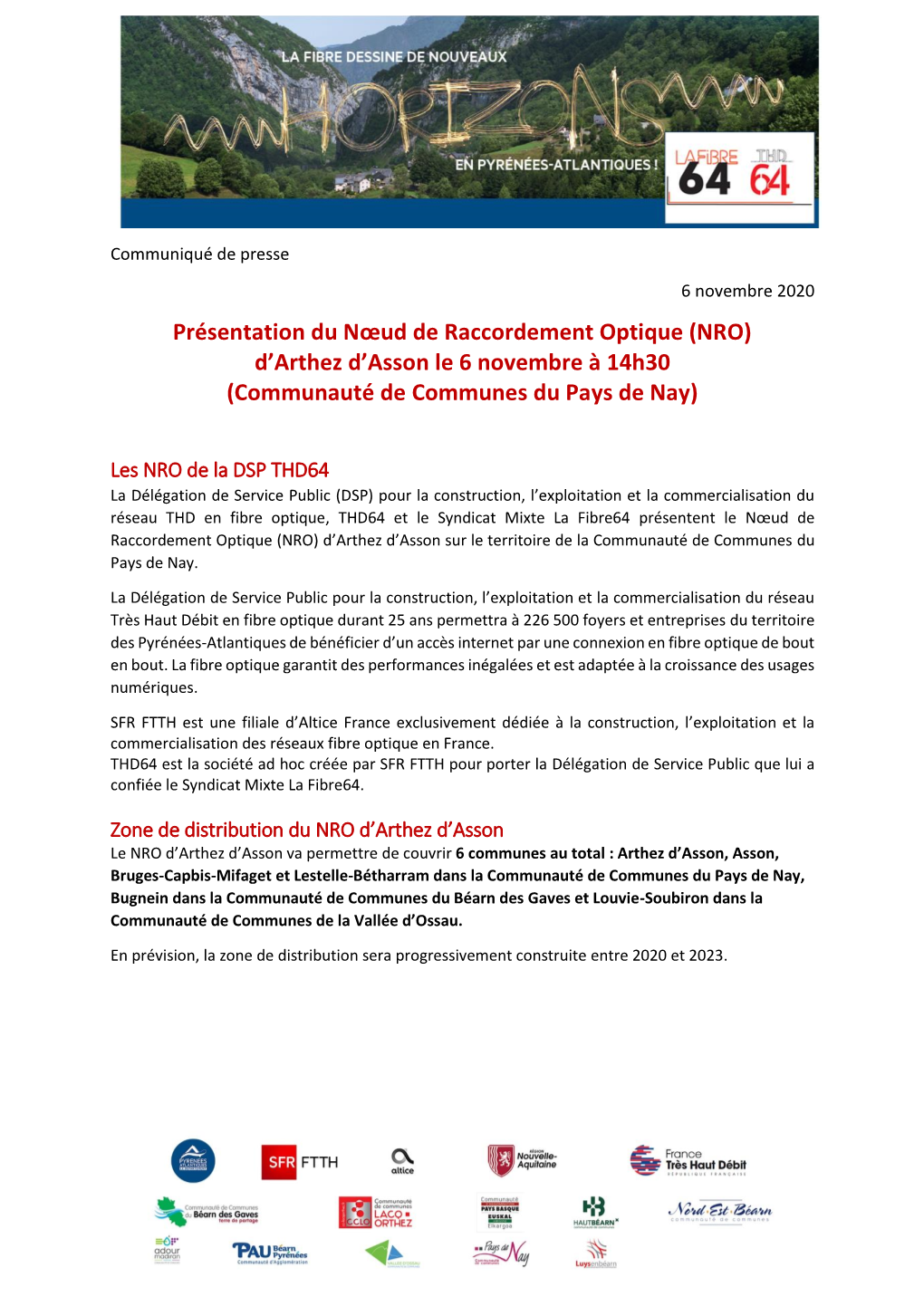 NRO) D’Arthez D’Asson Le 6 Novembre À 14H30 (Communauté De Communes Du Pays De Nay)