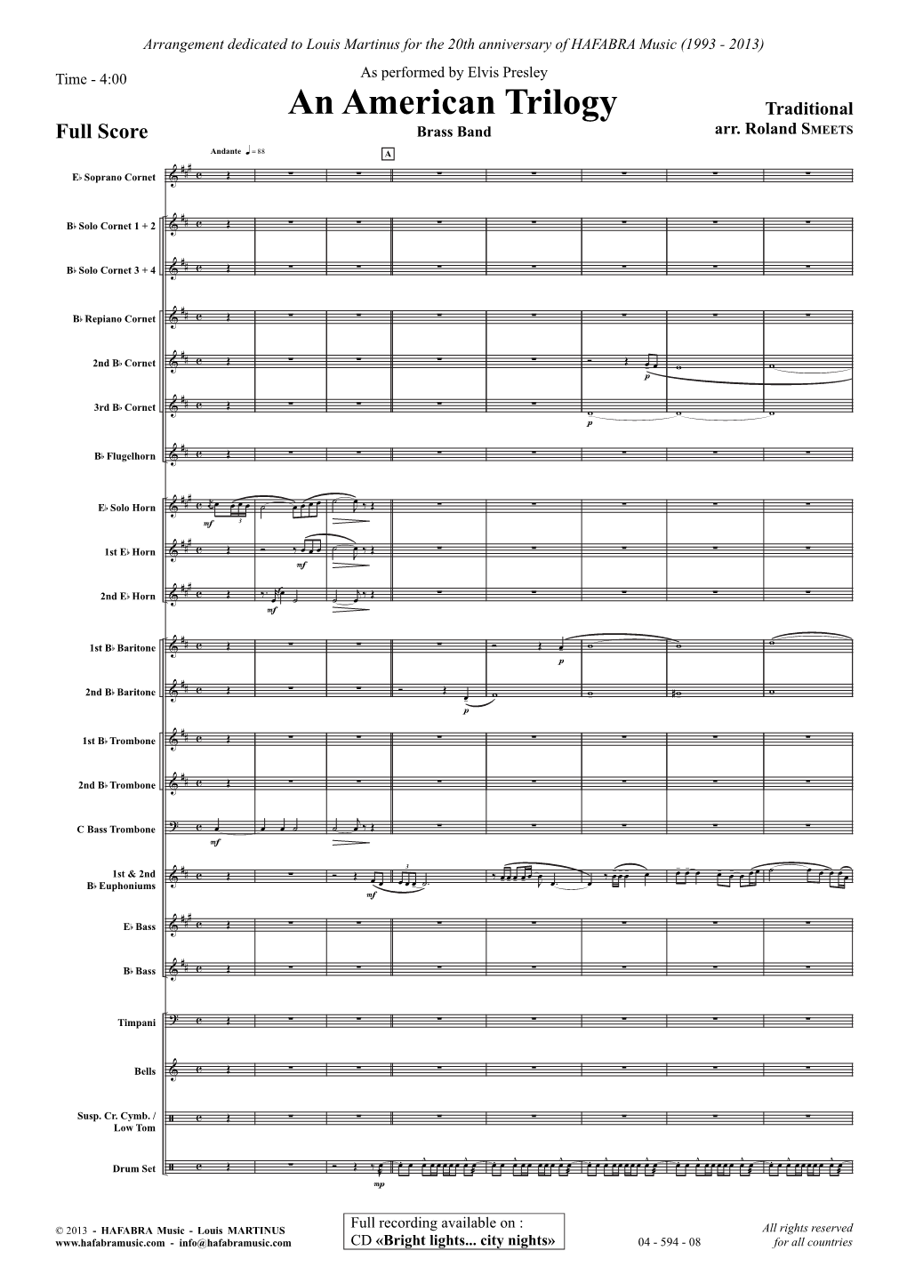 An American Trilogy Traditional Full Score Brass Band Arr