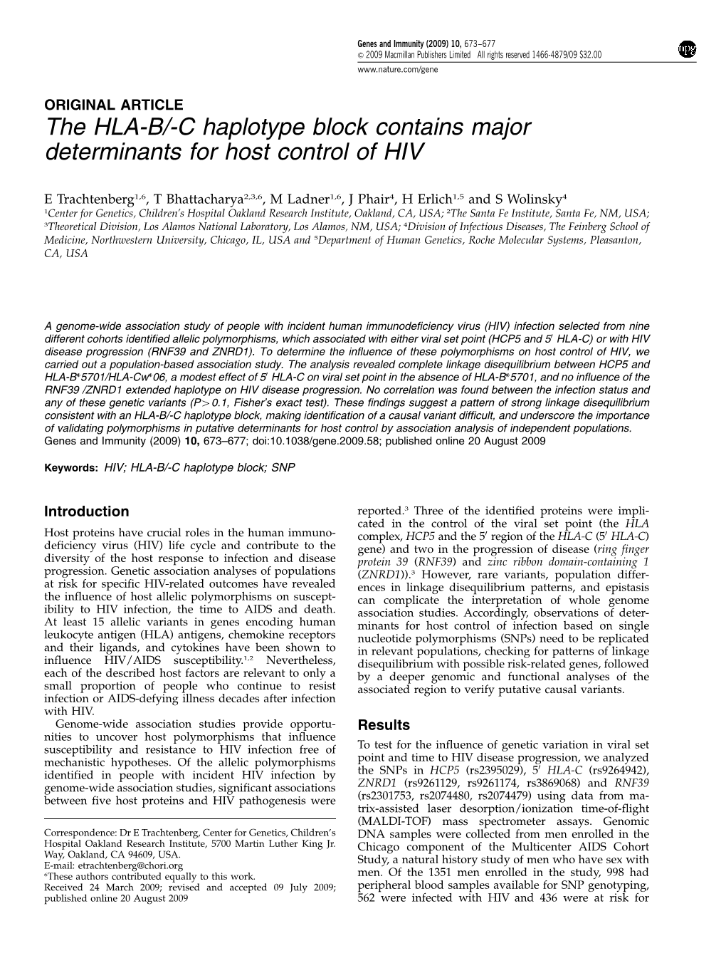 C Haplotype Block Contains Major Determinants for Host Control of HIV