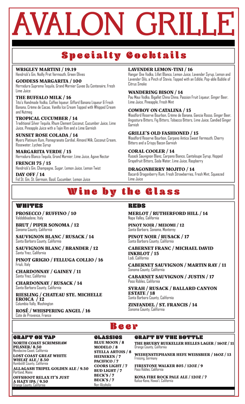 Specialty Cocktails Wine by the Glass Beer