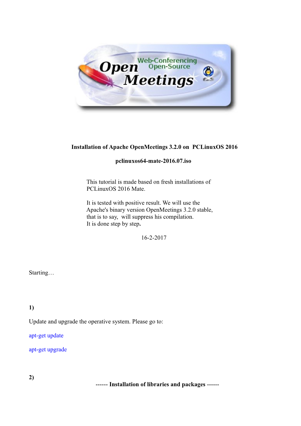 Installation of Apache Openmeetings 3.2.0 on Pclinuxos 2016