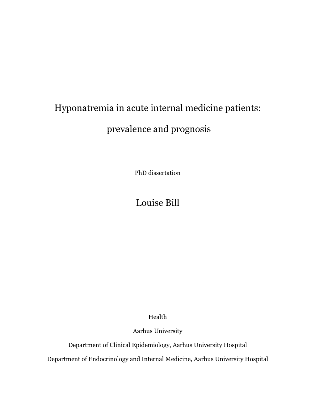 Hyponatremia in Acute Internal Medicine Patients