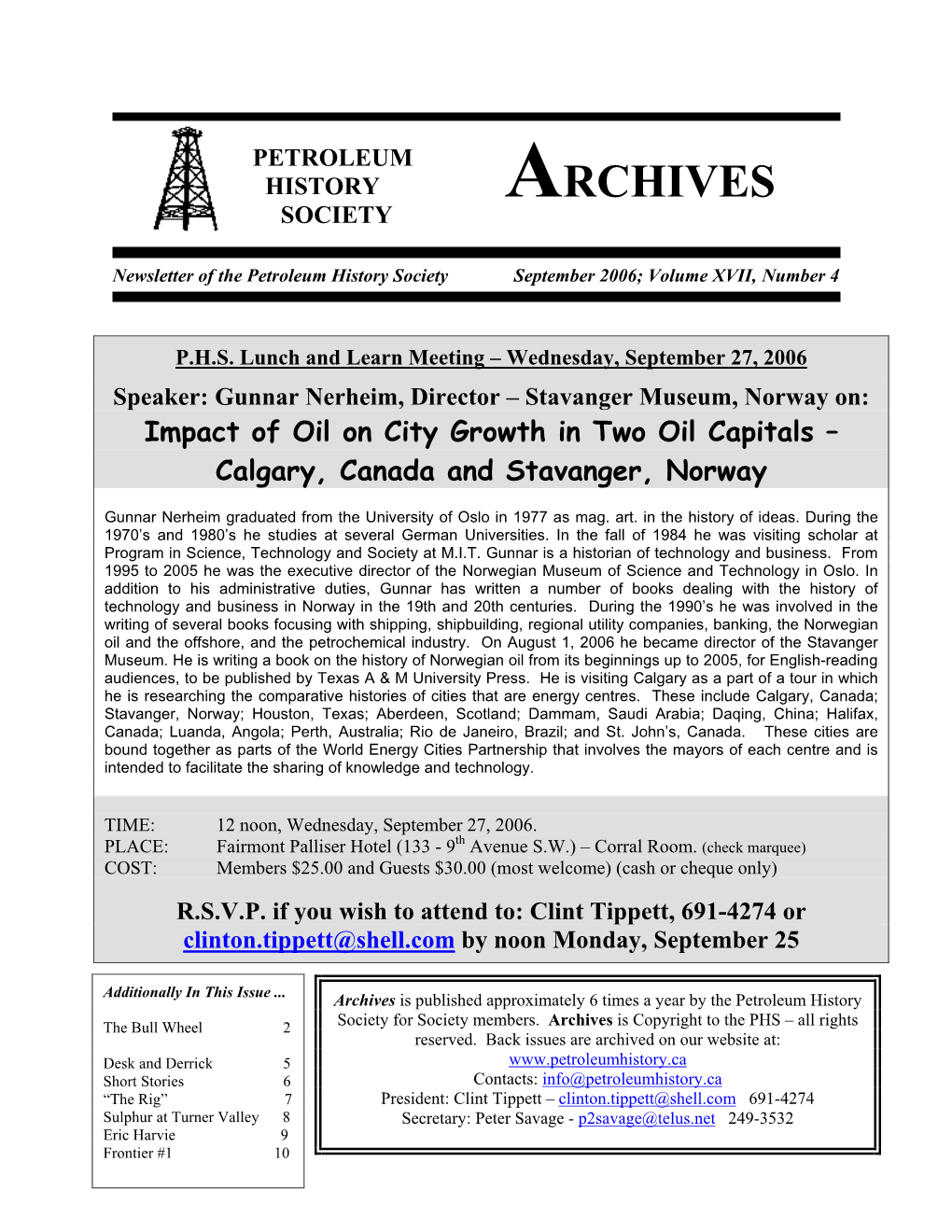 Petroleum History Society Archives Newsletter September 2006