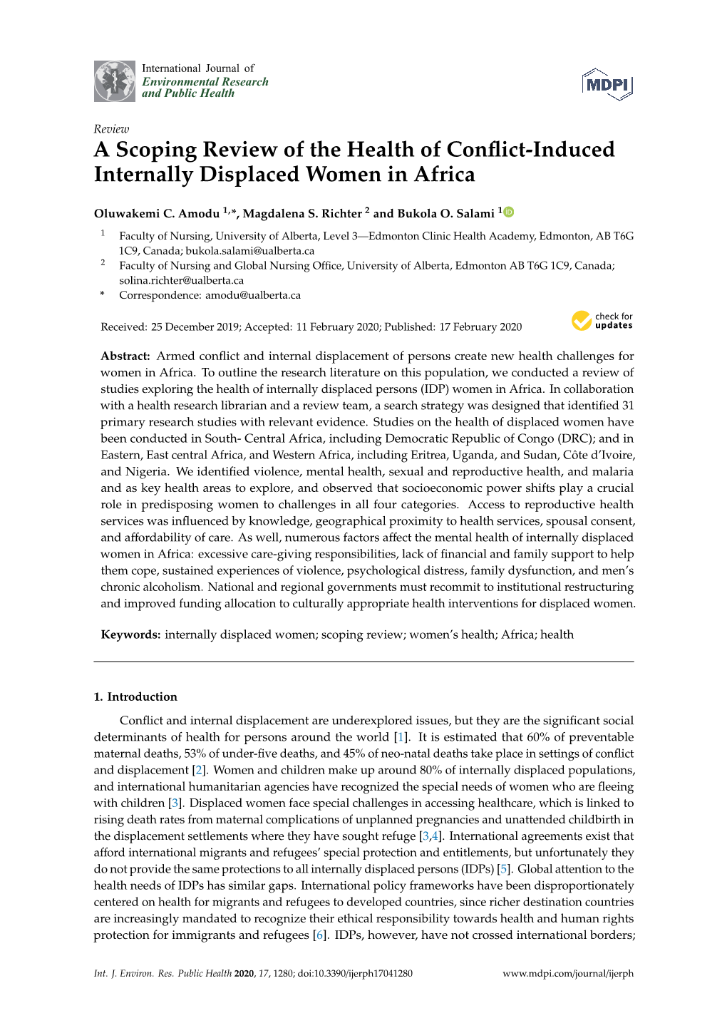 A Scoping Review of the Health of Conflict-Induced Internally