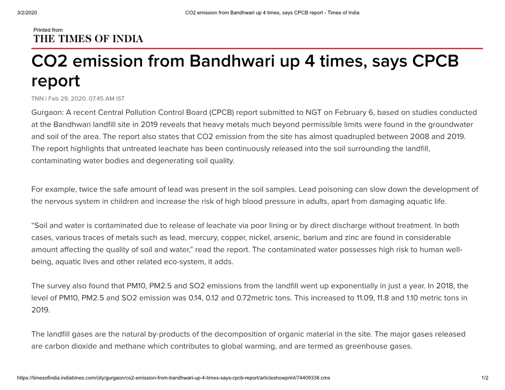 CO2 Emission from Bandhwari up 4 Times, Says CPCB Report - Times of India