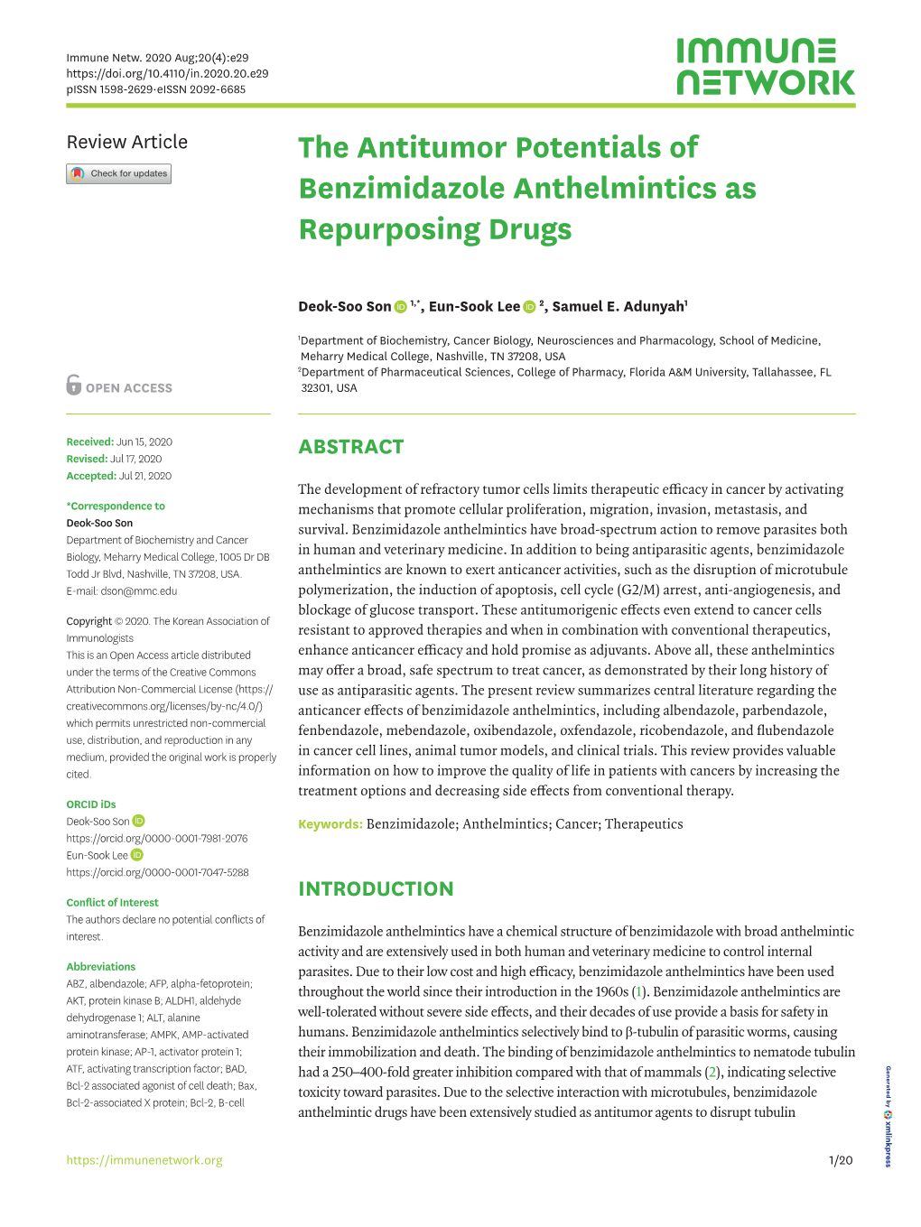 The Antitumor Potentials of Benzimidazole Anthelmintics As Repurposing Drugs