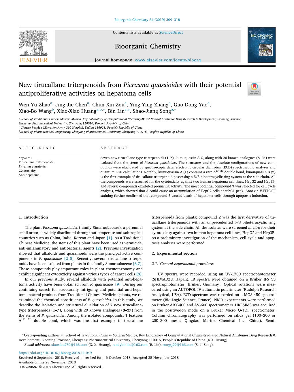 New Tirucallane Triterpenoids from Picrasma Quassioides with Their Potential Antiproliferative Activities on Hepatoma Cells