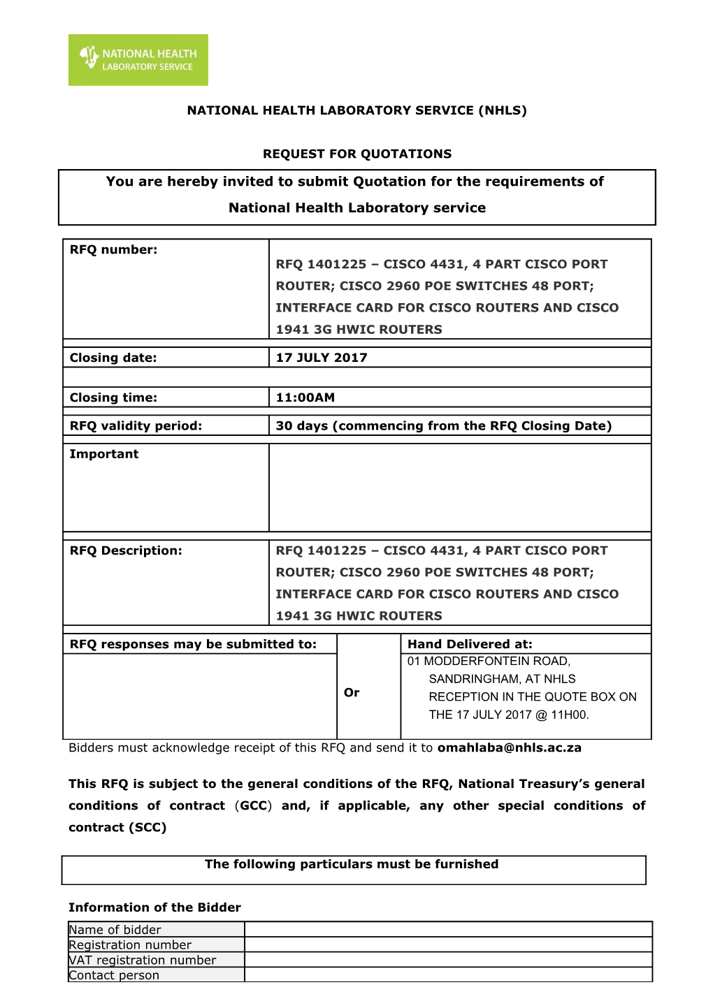 National Health Laboratory Service (Nhls) s2