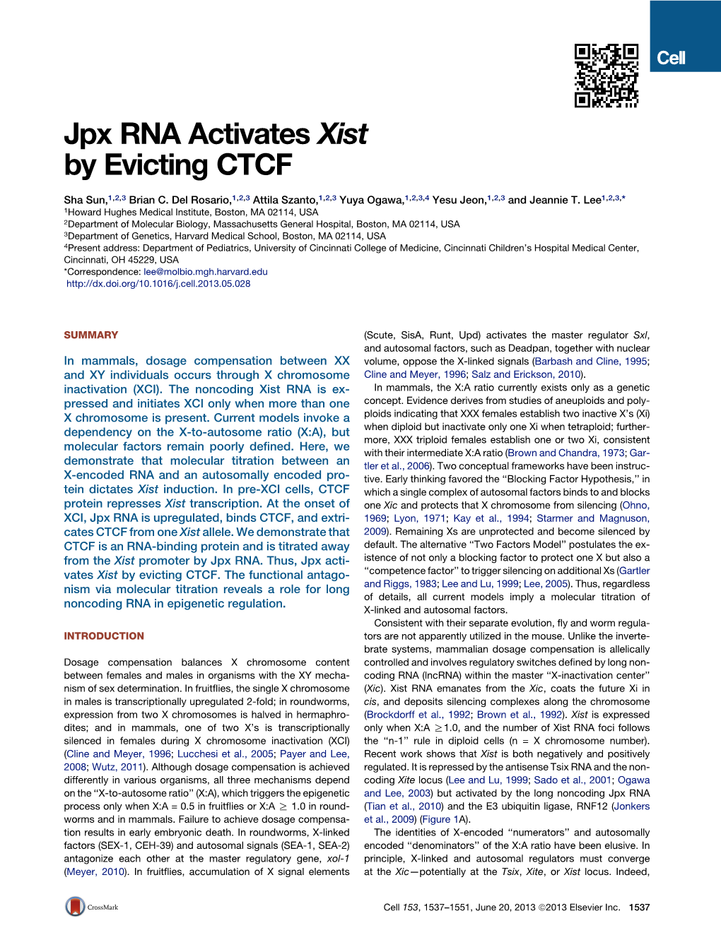 Jpx RNA Activates Xist by Evicting CTCF