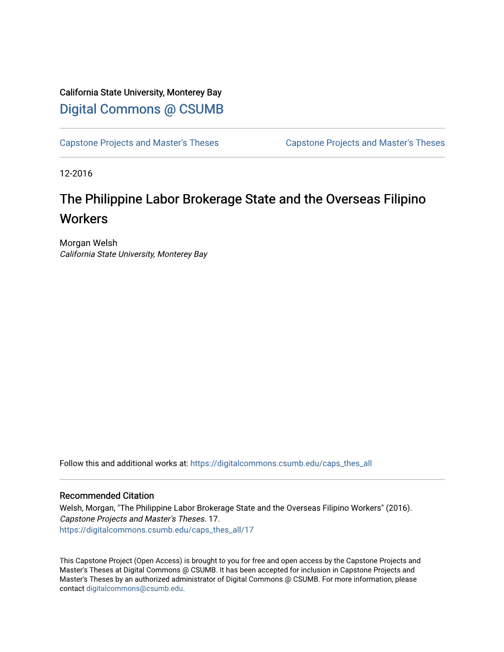 The Philippine Labor Brokerage State and the Overseas Filipino Workers