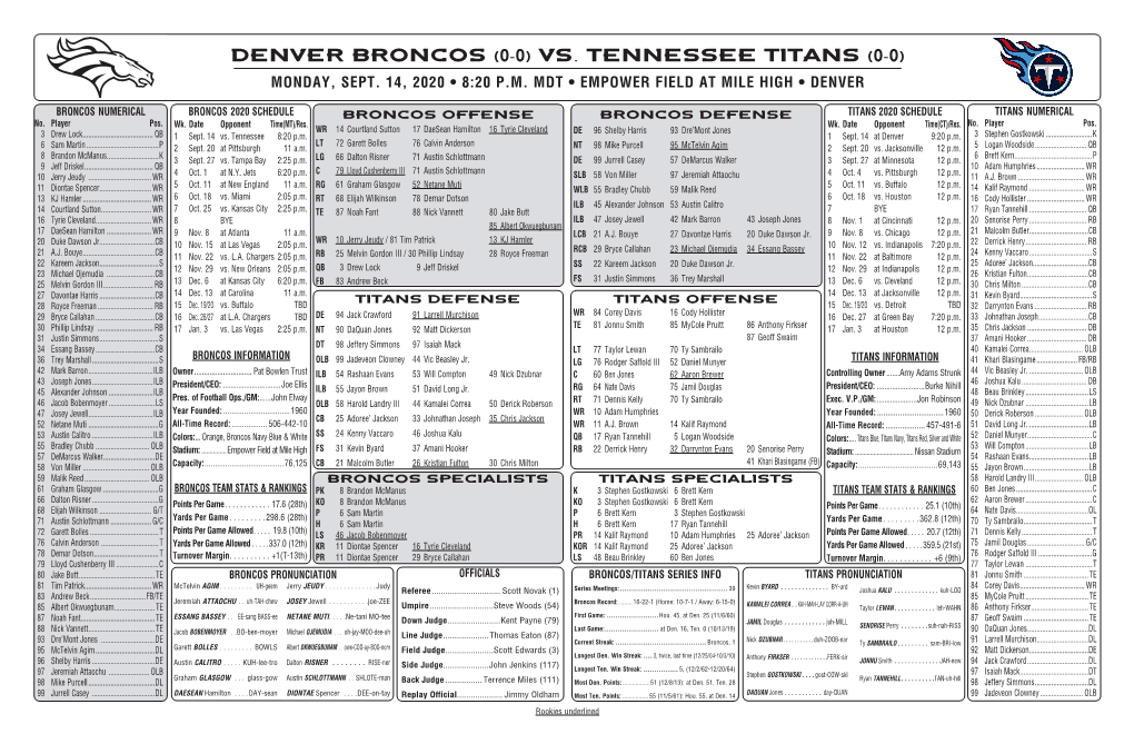 Denver Broncos (0-0) Vs