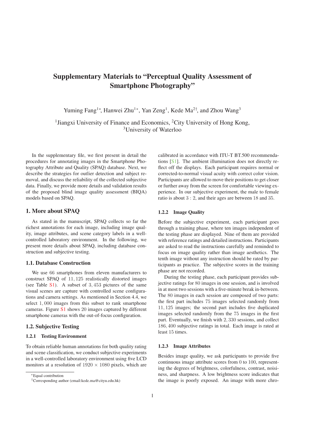 Perceptual Quality Assessment of Smartphone Photography”