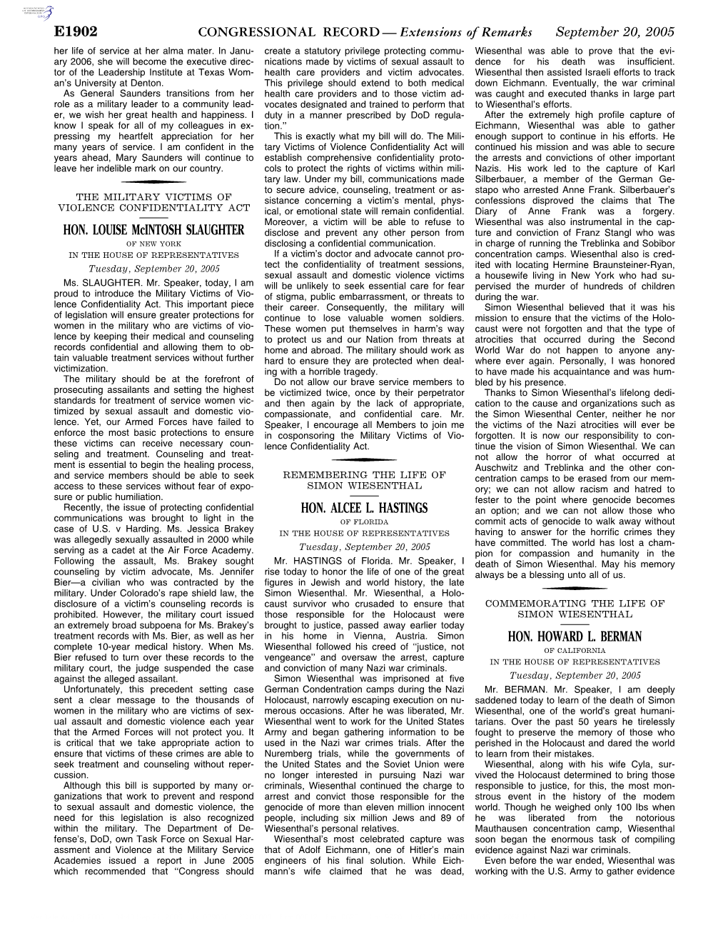 Extensions of Remarks E1902 HON. LOUISE Mcintosh SLAUGHTER