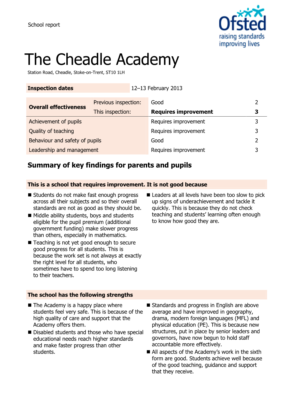 The Cheadle Academy Station Road, Cheadle, Stoke-On-Trent, ST10 1LH