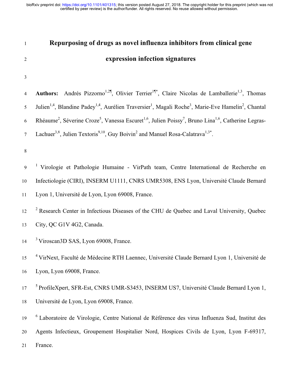 Repurposing of Drugs As Novel Influenza Inhibitors from Clinical Gene