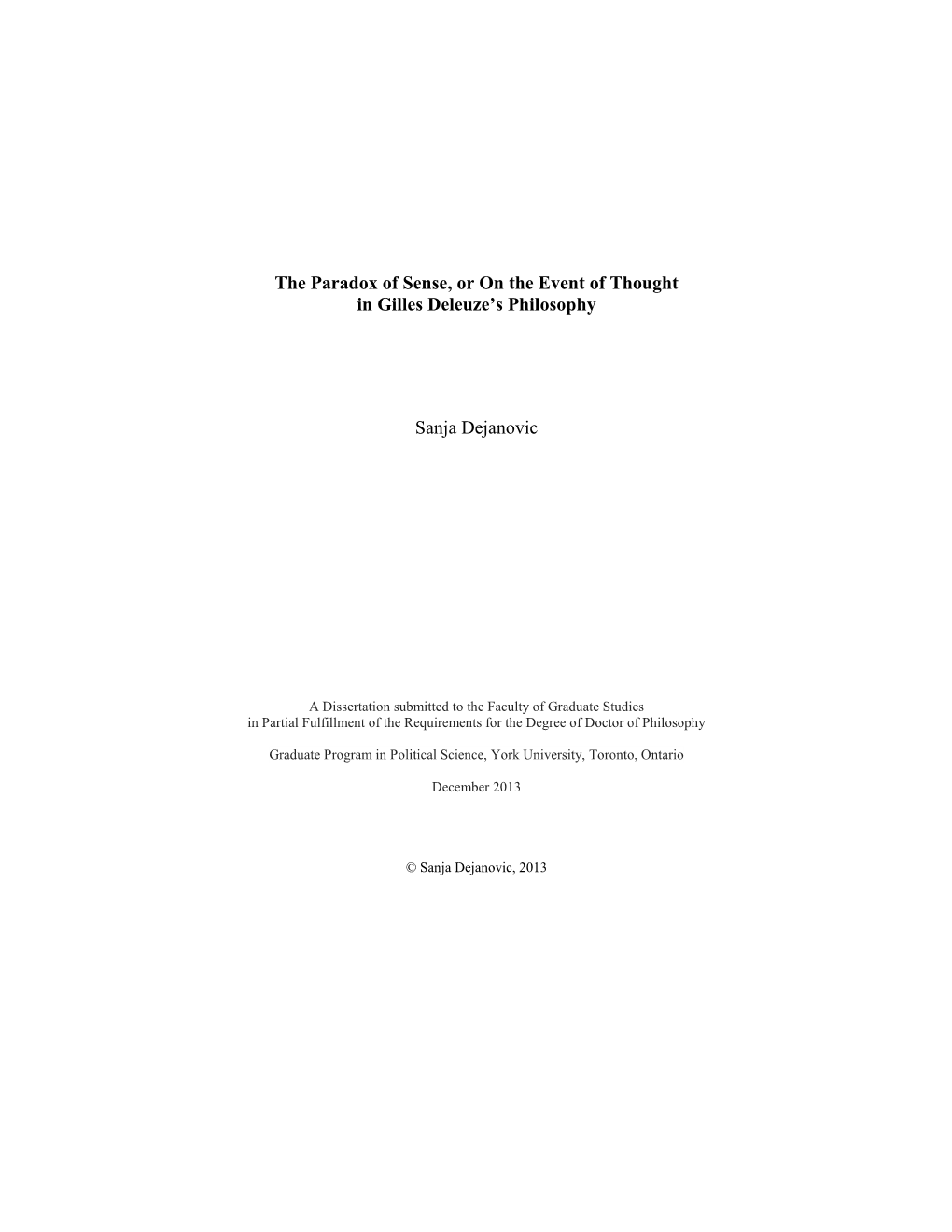 The Paradox of Sense, Or on the Event of Thought in Gilles Deleuze’S Philosophy