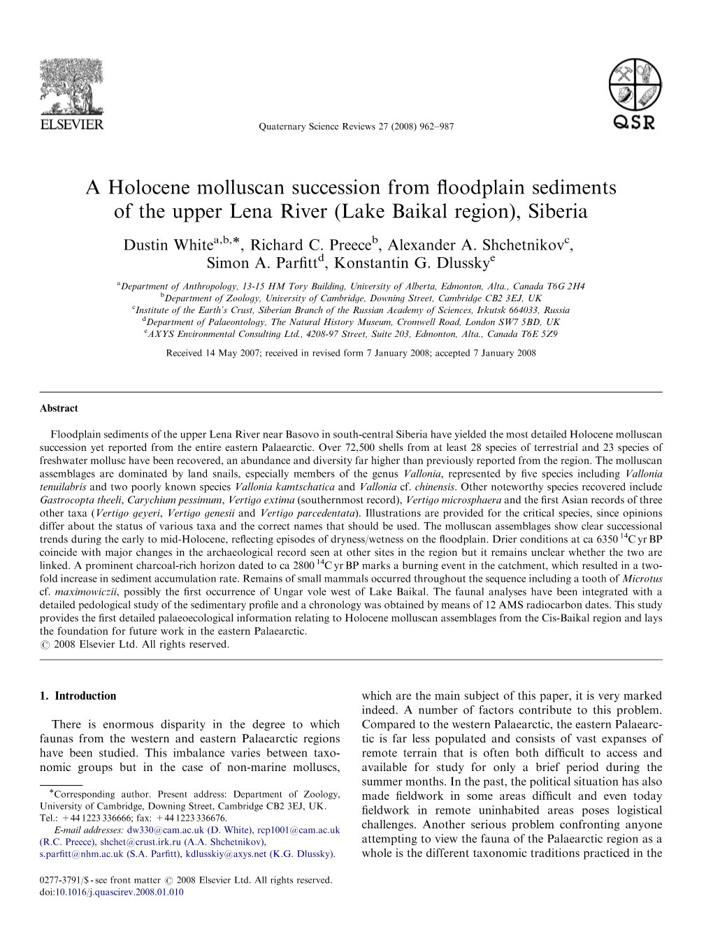 A Holocene Molluscan Succession from Floodplain Sediments of The