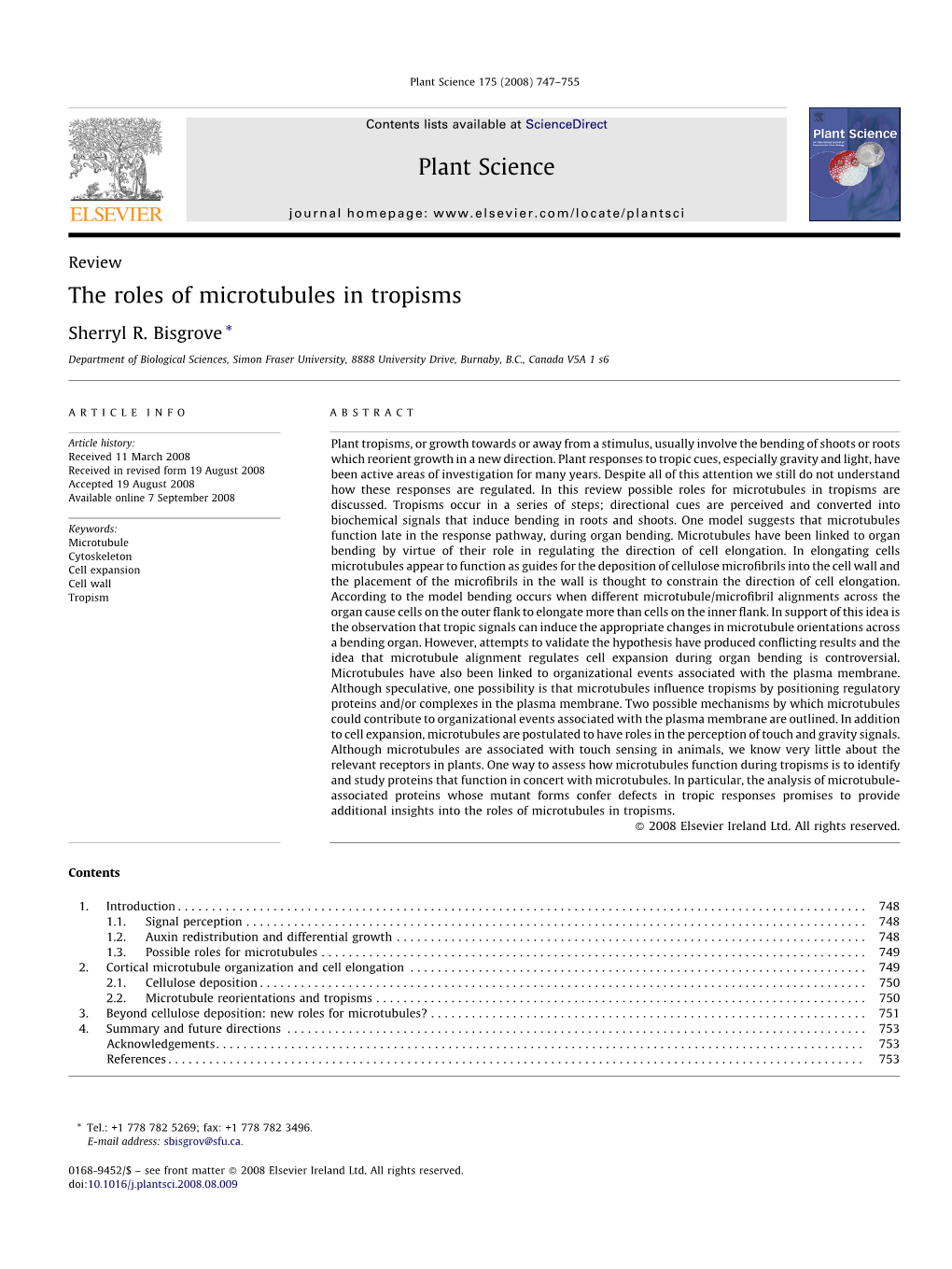 The Roles of Microtubules in Tropisms Plant Science