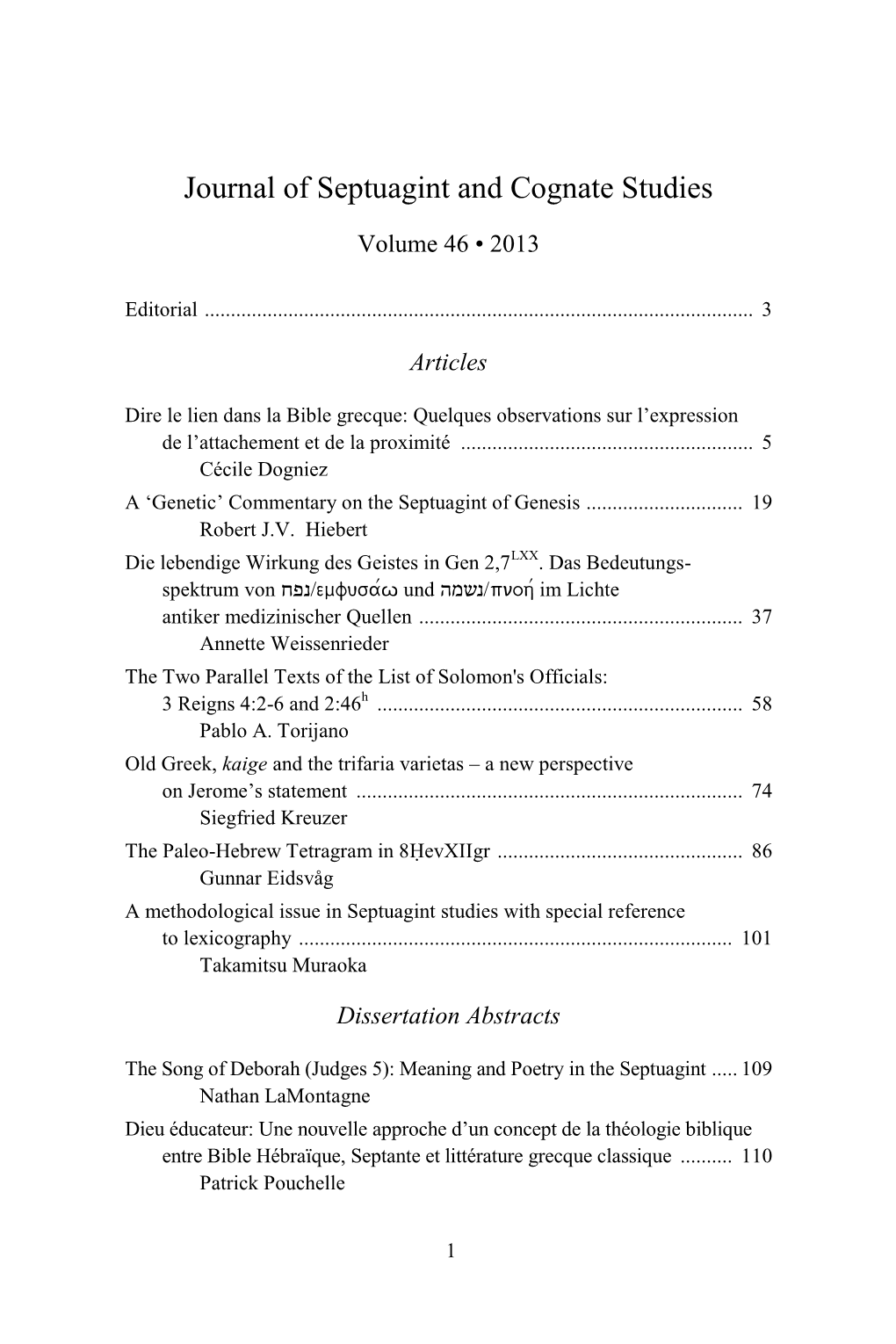 Journal of Septuagint and Cognate Studies