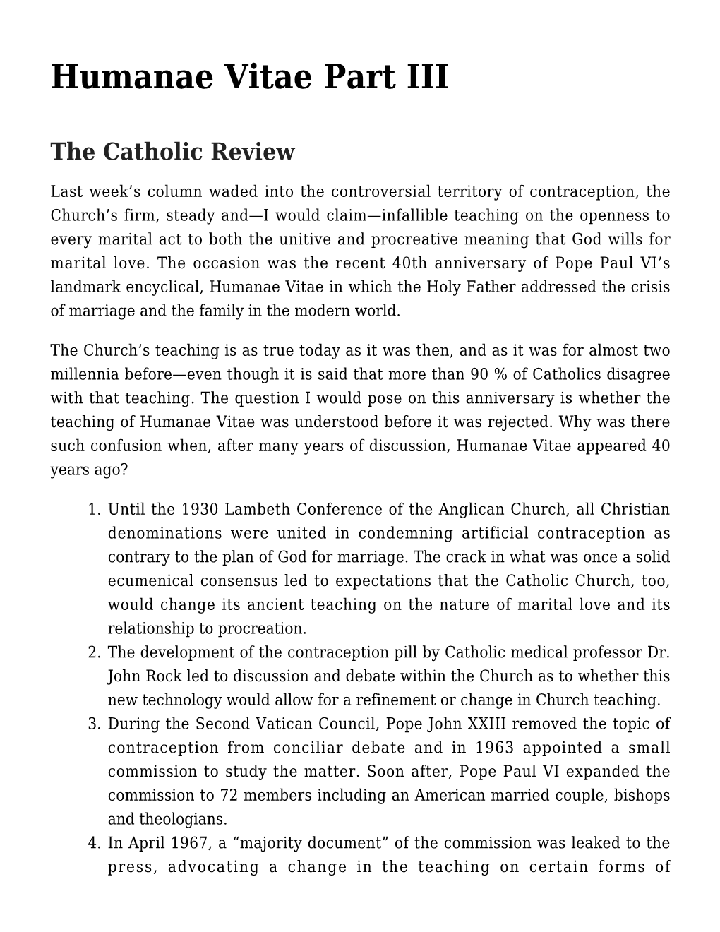 Humanae Vitae Part III