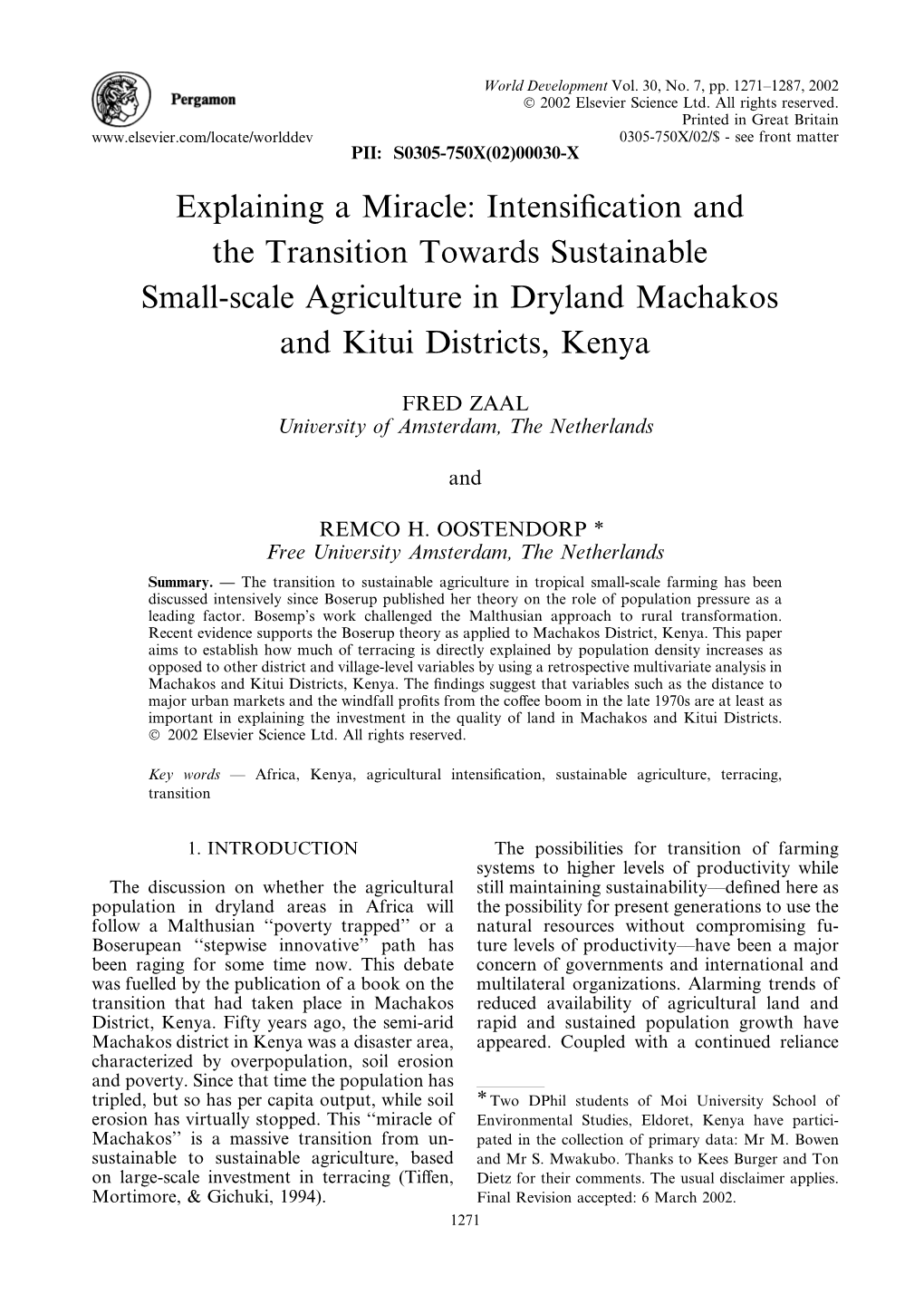 Intensification and the Transition Towards Sustainable Small-Scale