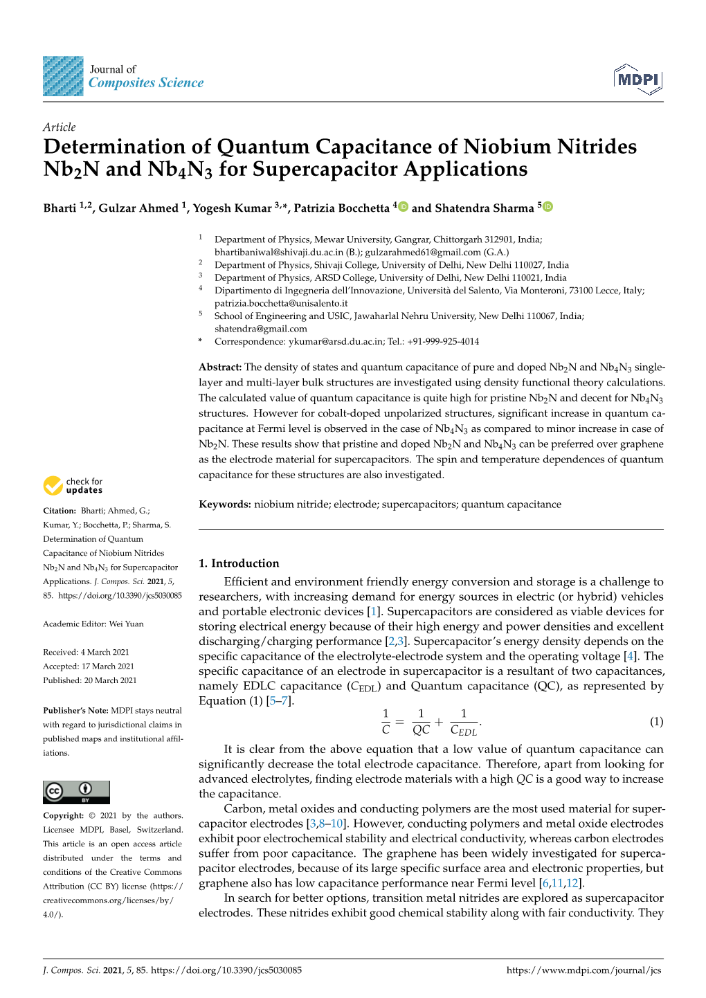 Determination of Quantum Capacitance of Niobium Nitrides Nb2n and Nb4n3 for Supercapacitor Applications