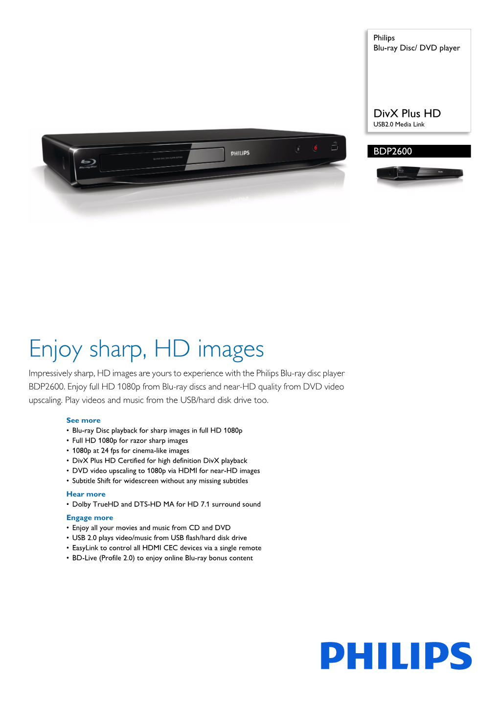 BDP2600/05 Philips Blu-Ray Disc/ DVD Player