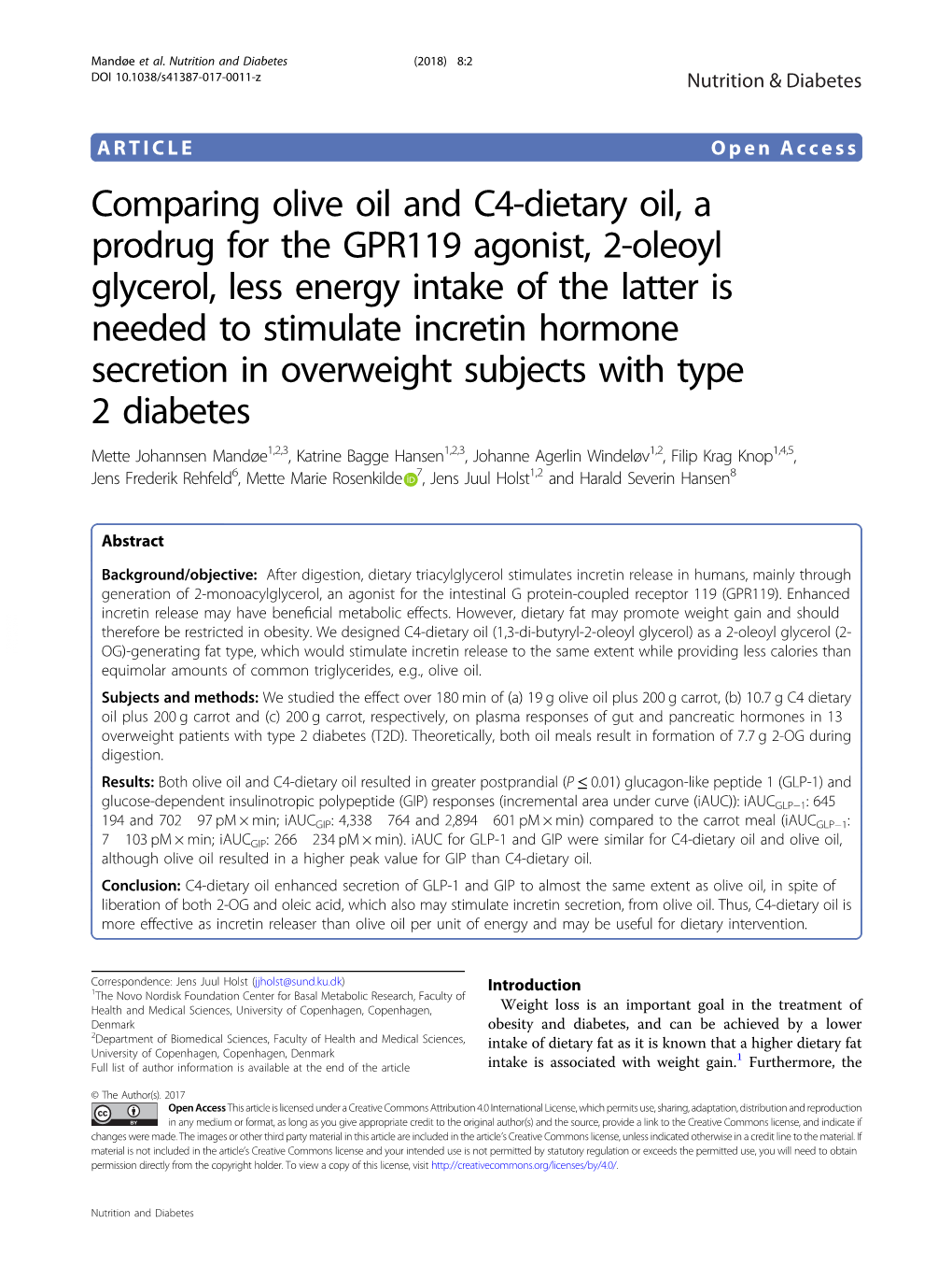 Comparing Olive Oil and C4-Dietary Oil, a Prodrug for the GPR119