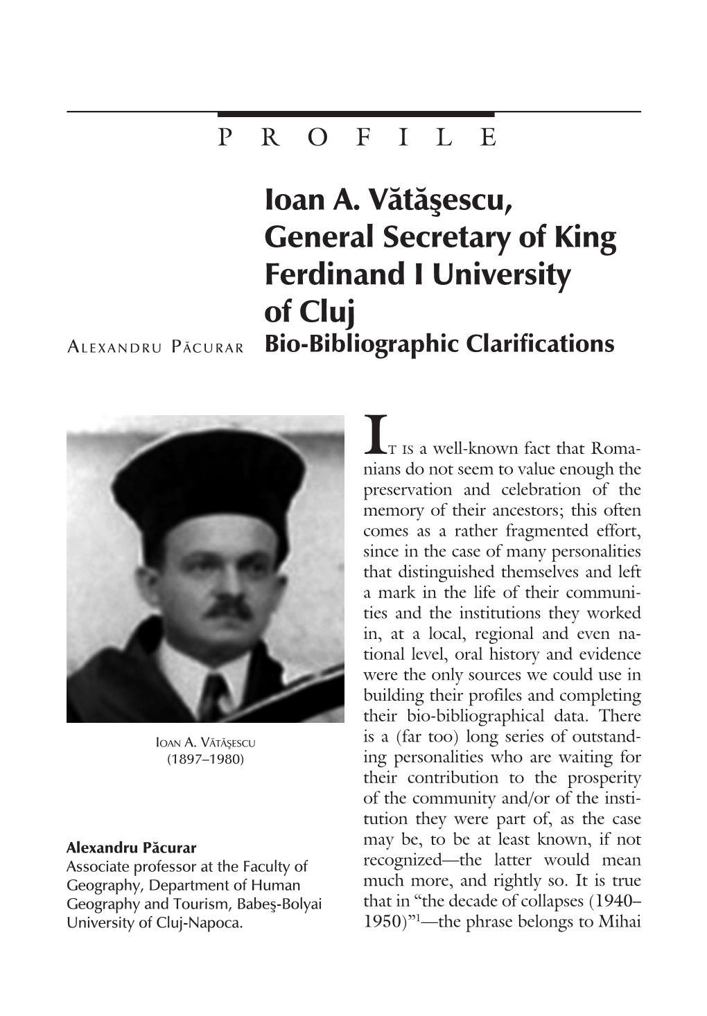 Ioan A. Vătăşescu, General Secretary of King Ferdinand I University of Cluj