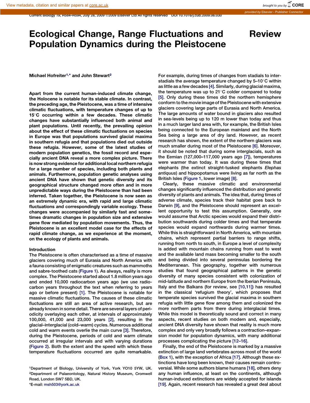 Ecological Change, Range Fluctuations and Population