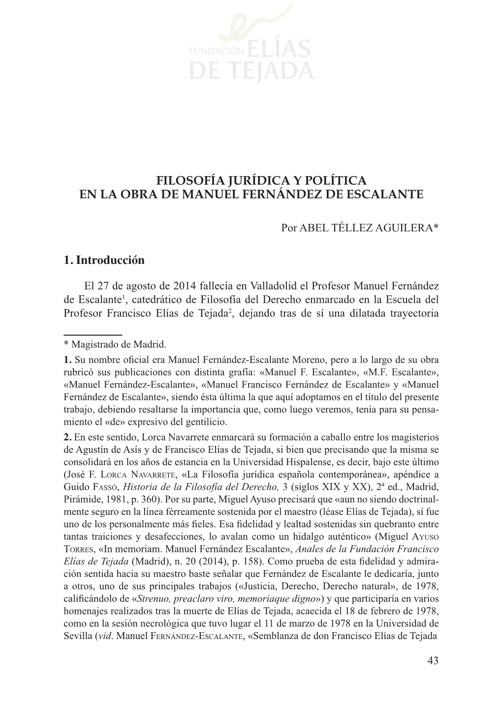 Filosofía Jurídica Y Política En La Obra De Manuel Fernández De Escalante