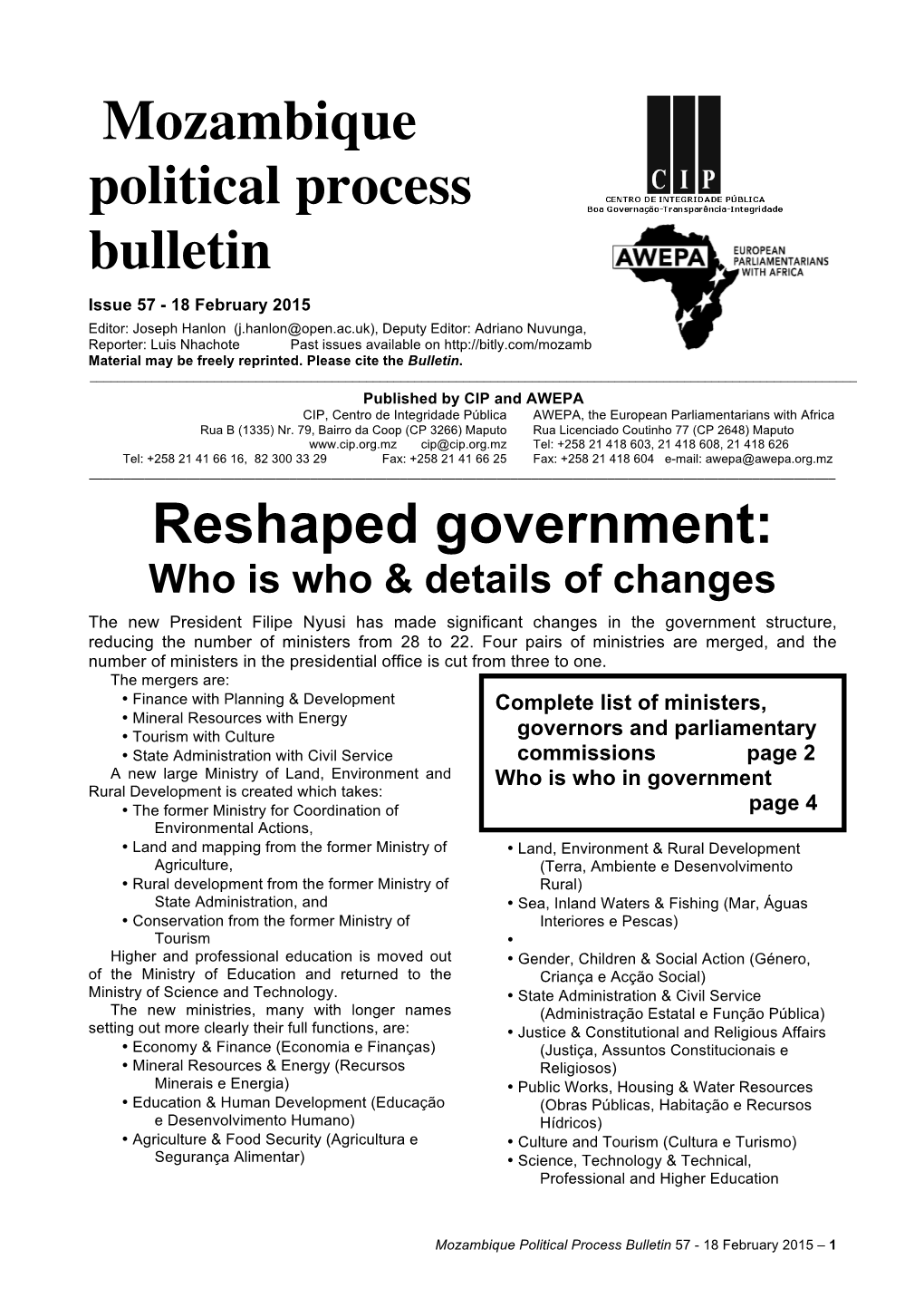 Mozambique Political Process Bulletin Reshaped