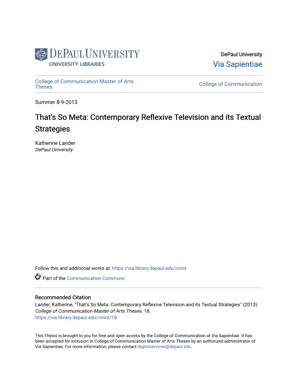 Contemporary Reflexive Television and Its Textual Strategies