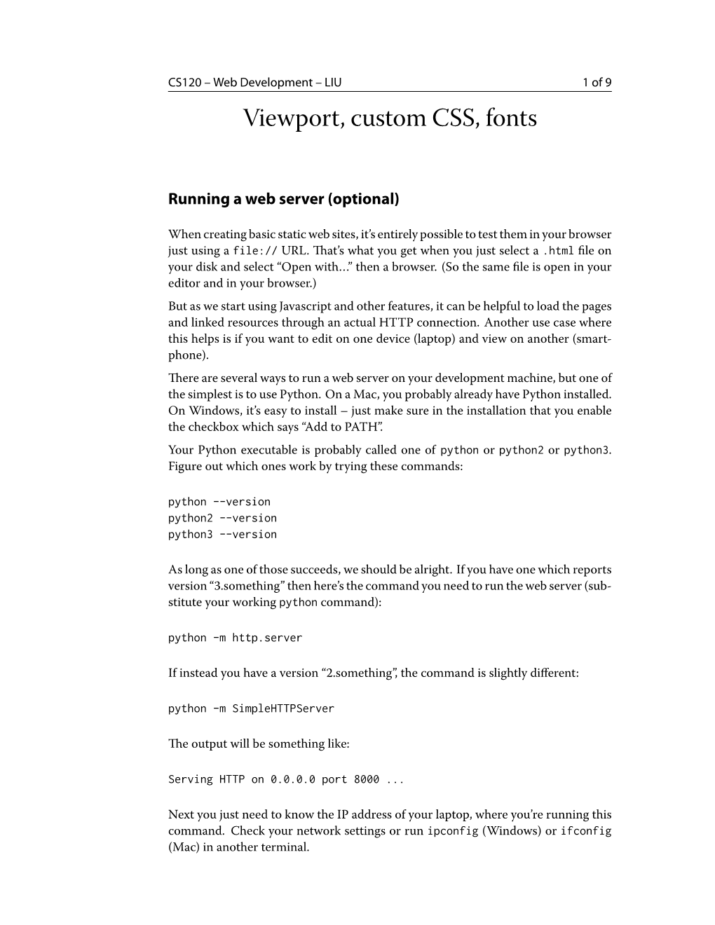 Viewport, Custom CSS, Fonts