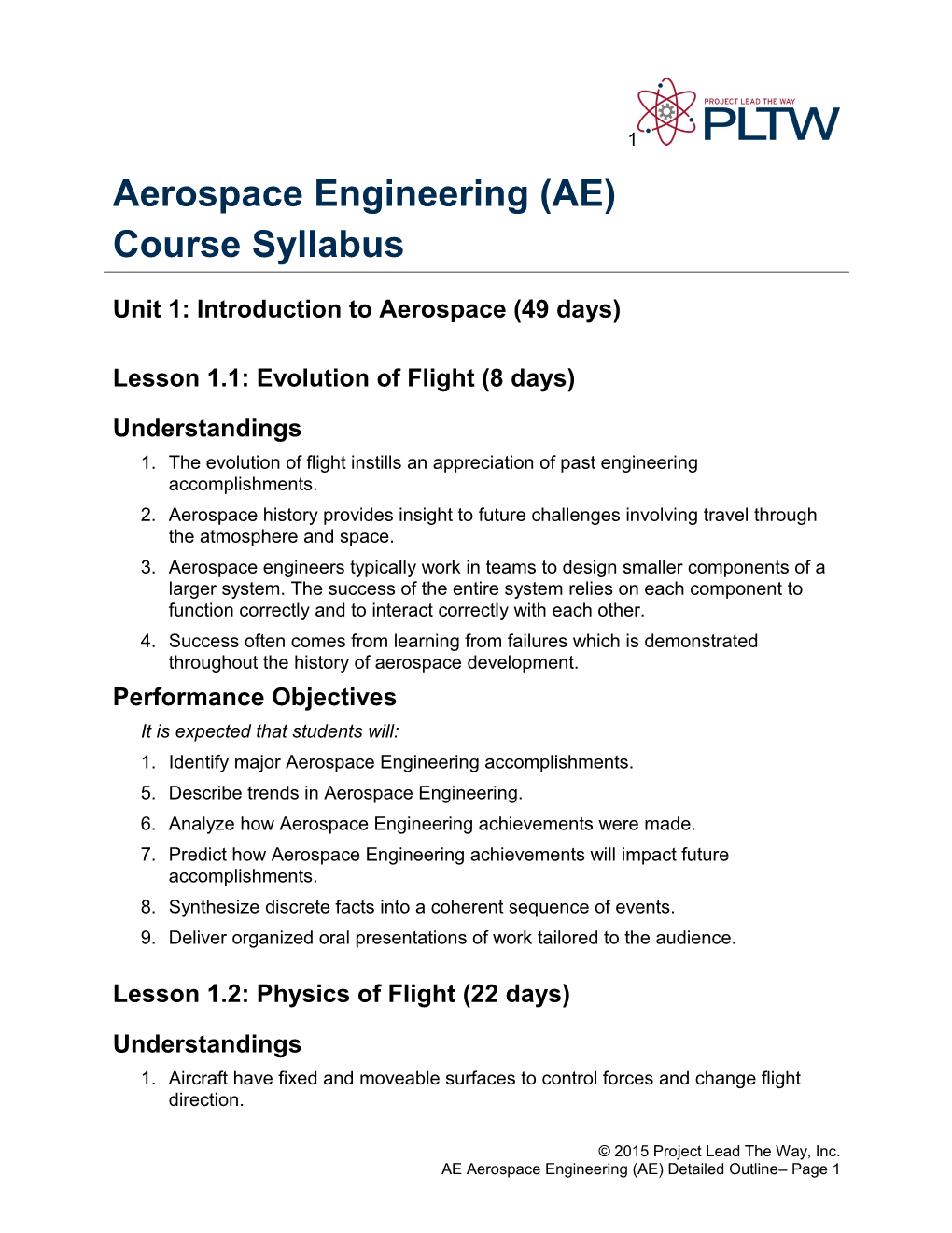 Aerospace Engineering Detailed Outline