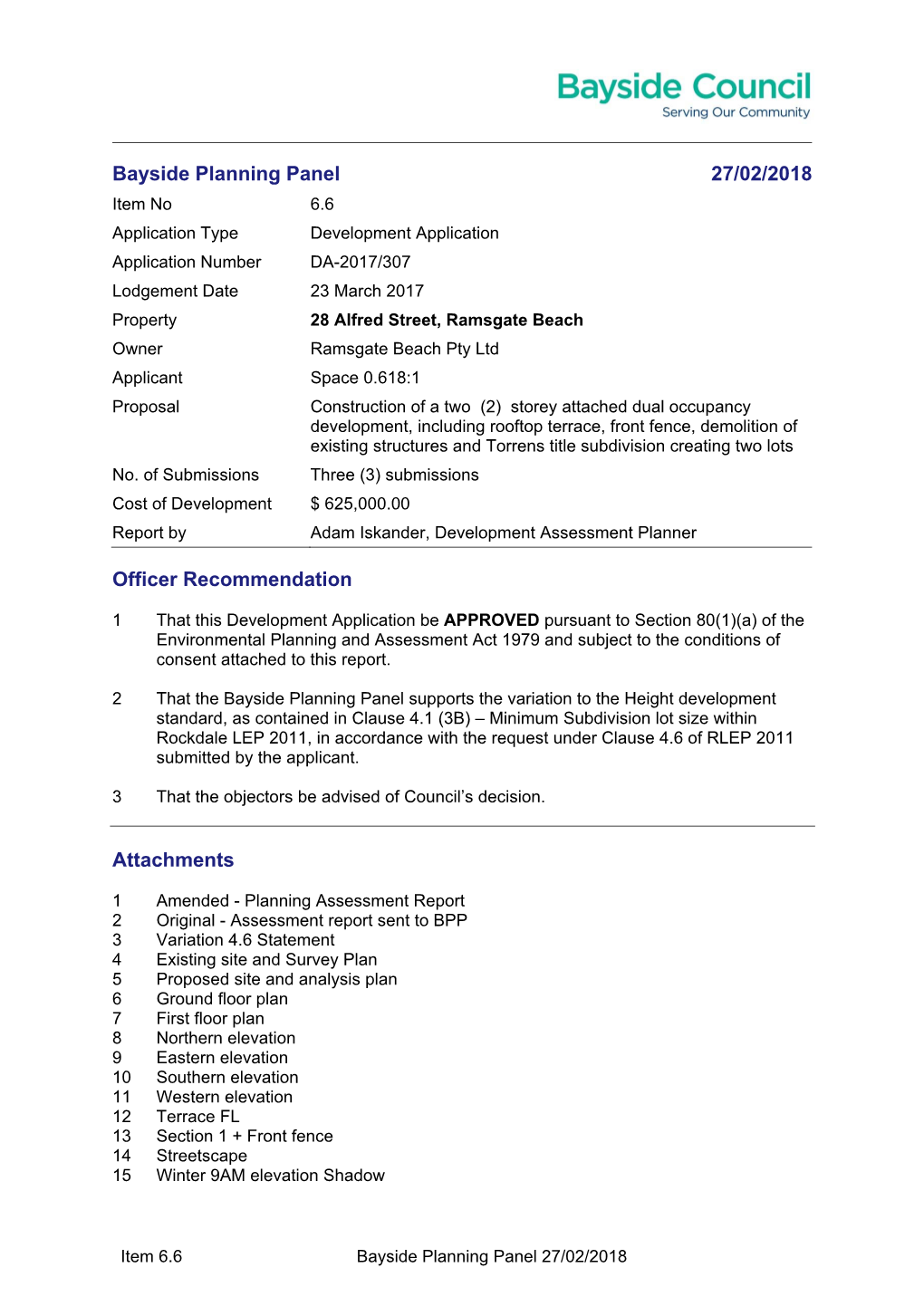 Bayside Planning Panel 27/02/2018 Officer Recommendation Attachments