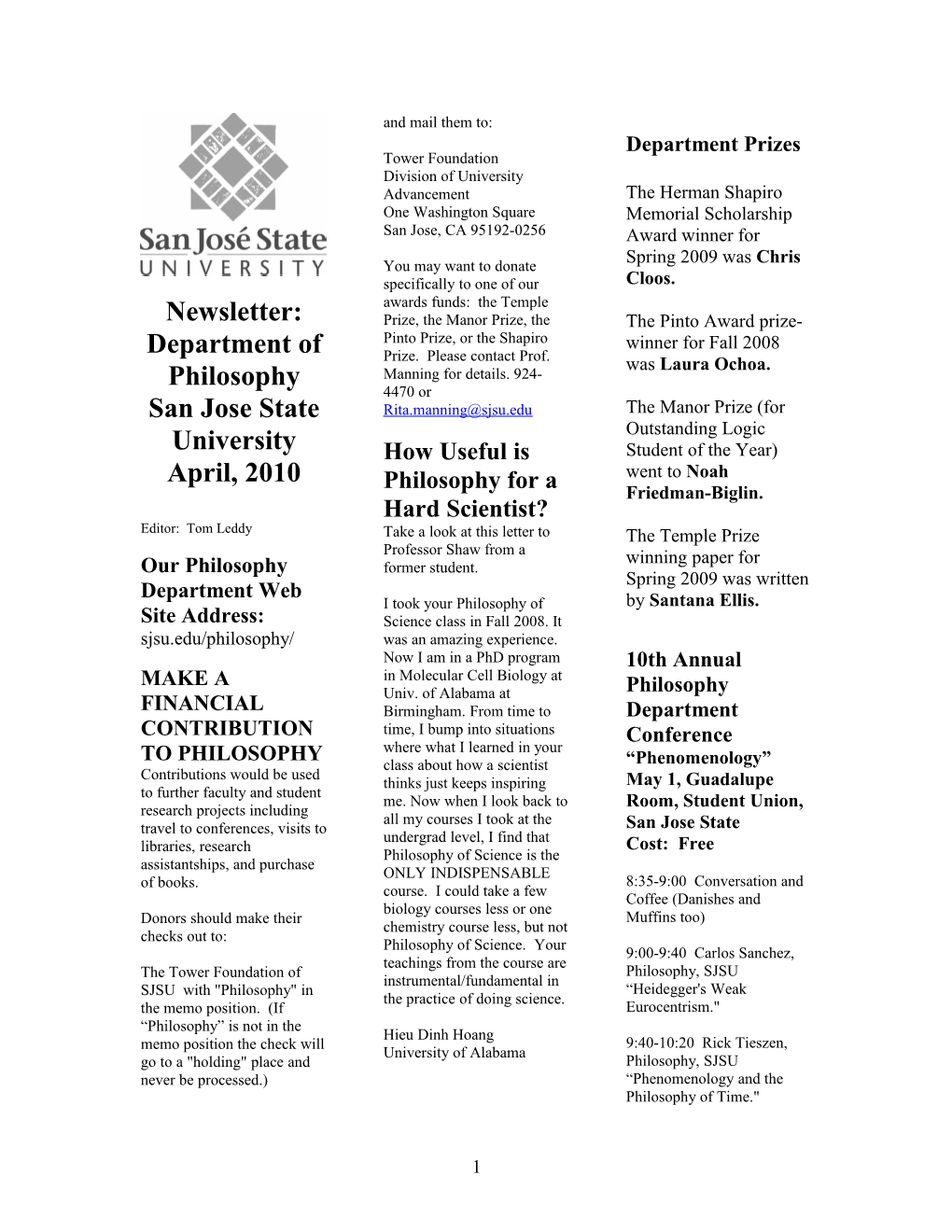 Department Newsletter Fall 2005