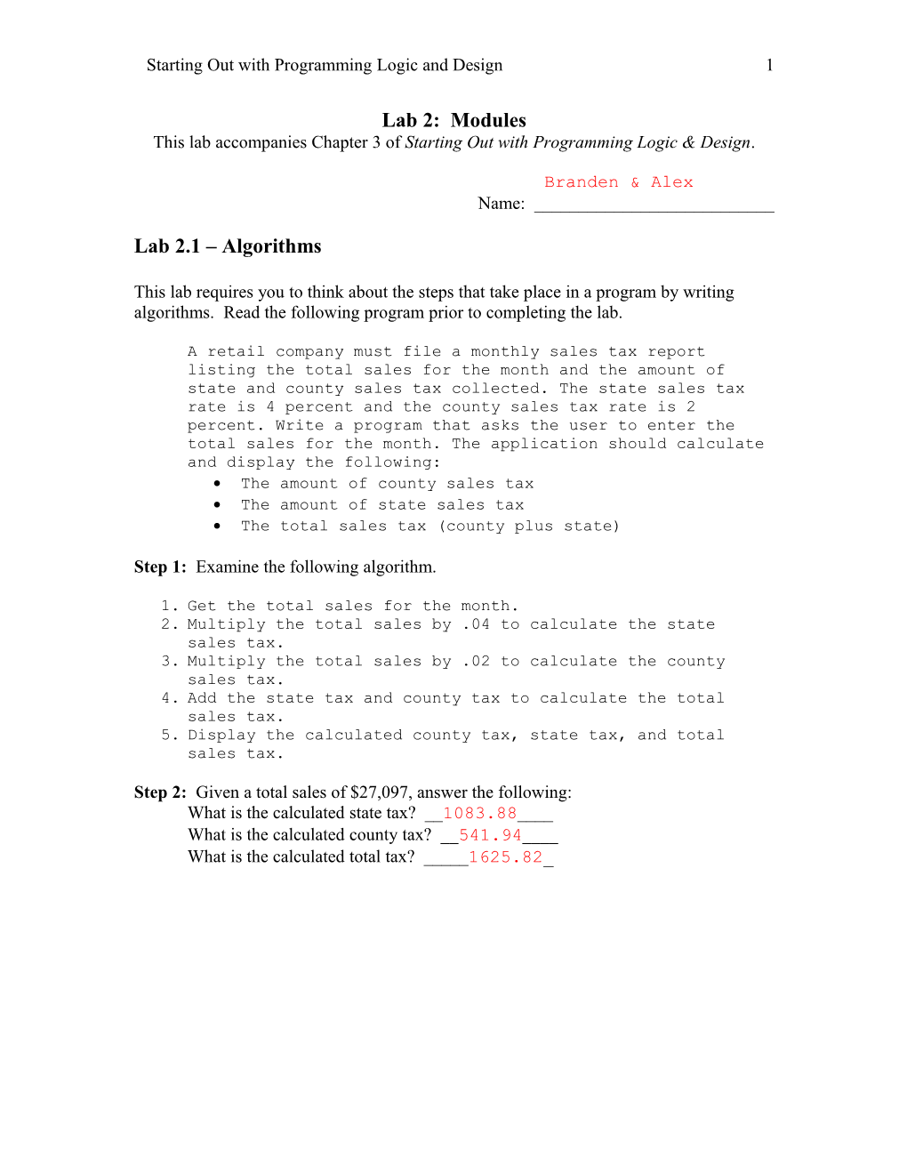 Student Lab 1: Input, Processing, And Output