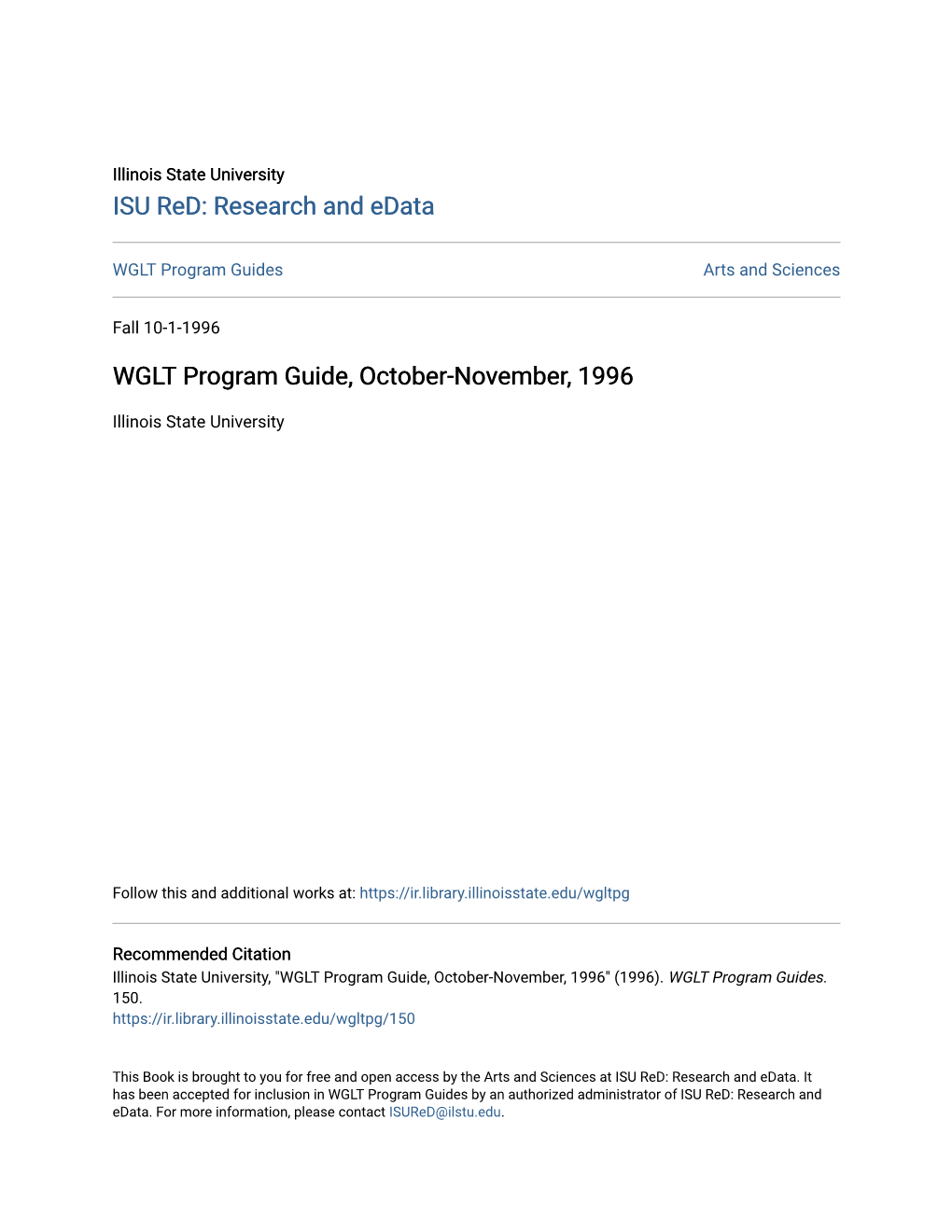 WGLT Program Guide, October-November, 1996