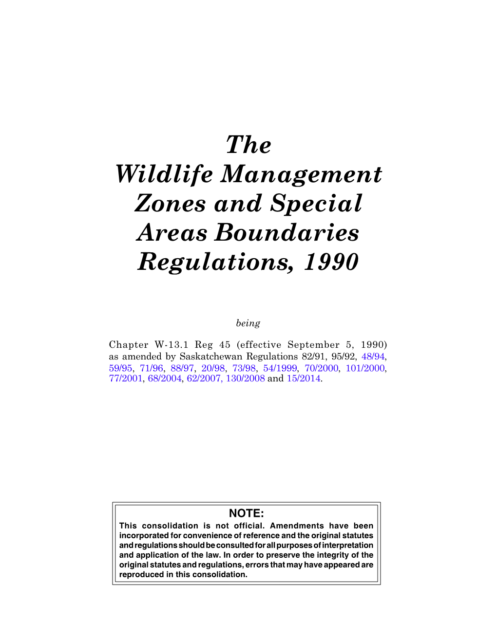 Wildlife Management Zones and Special Areas Boundaries Regulations, 1990